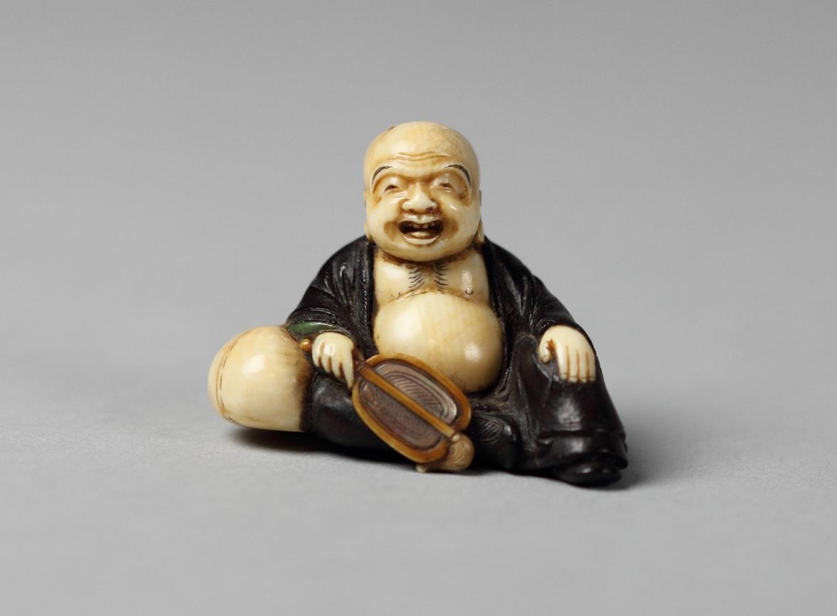 Netsuke of Hotei with a Fan