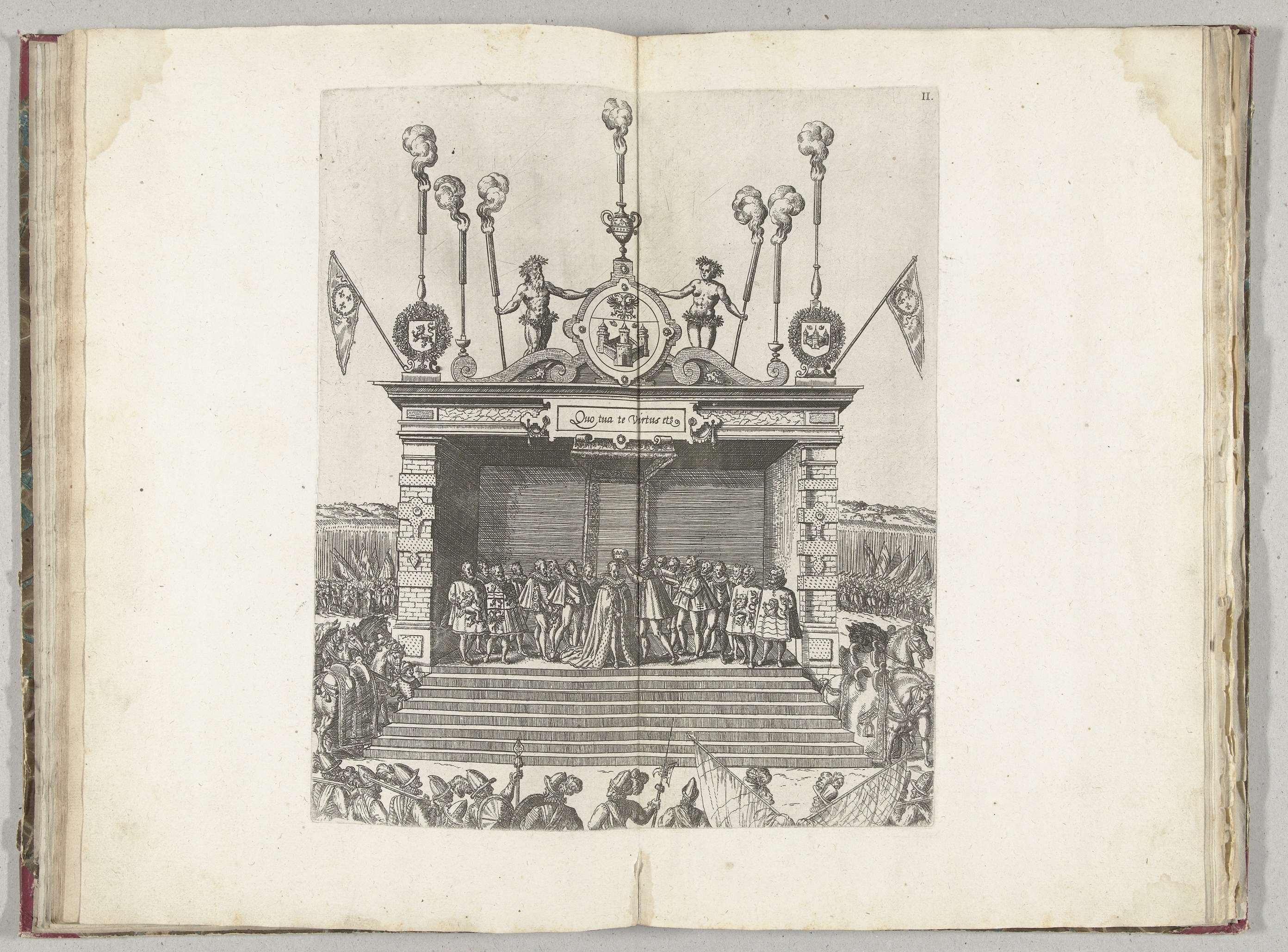 Anjou wordt op het podium gekroond tot hertog van Brabant, 1582