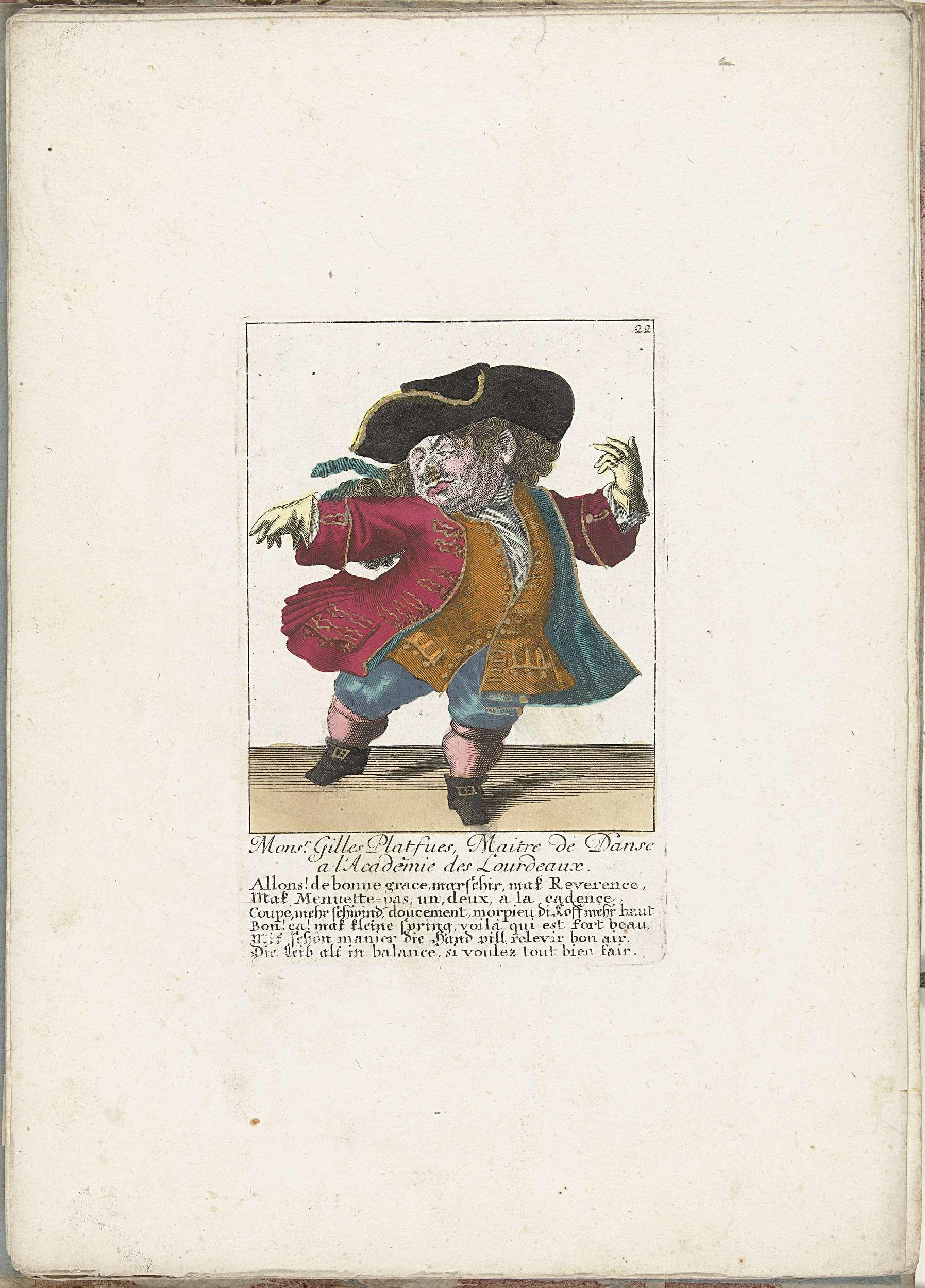 De dwerg Gilles Platfues als Franse dansmeester, ca. 1710