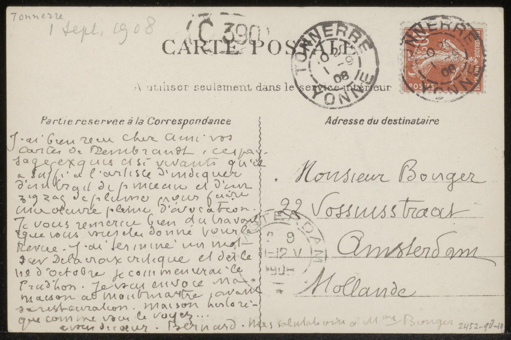 Prentbriefkaart aan Andries Bonger