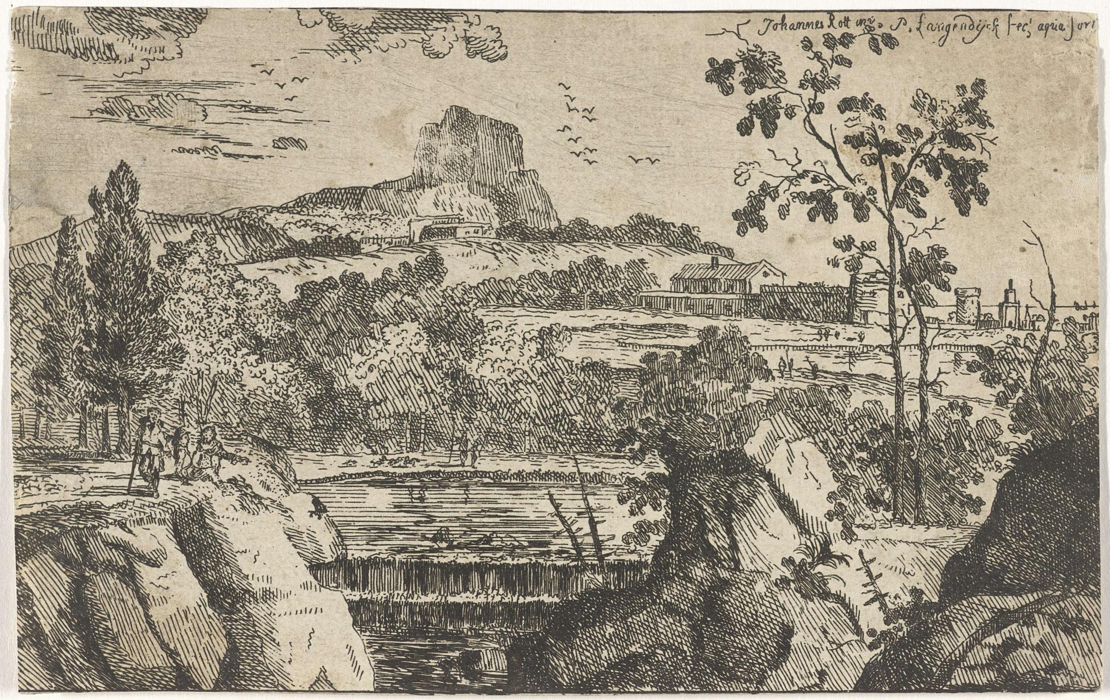 Bergachtig landschap met waterval