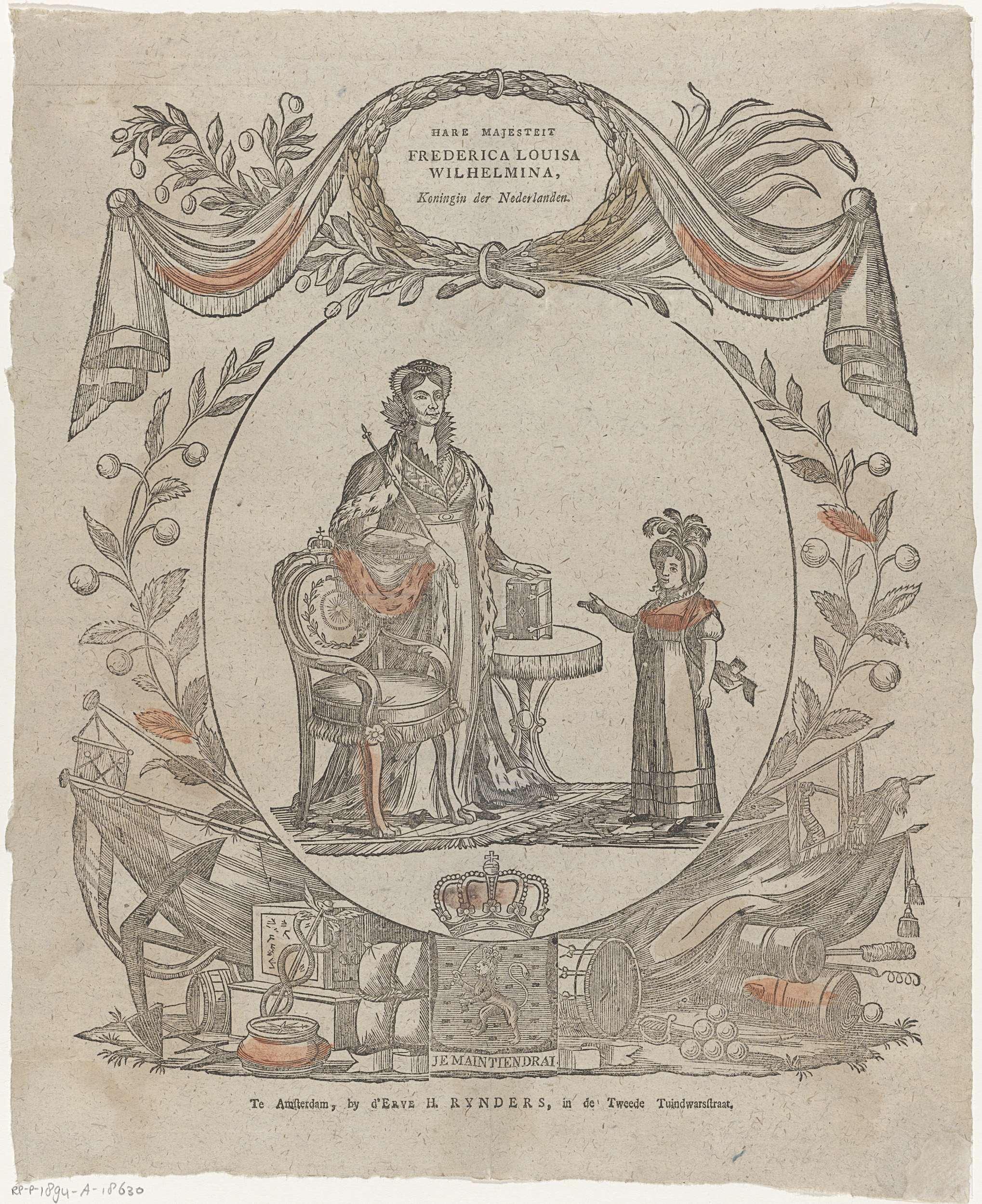 Hare Majesteit / Frederica Louisa / Wilhelmina, / Koningin der Nederlanden