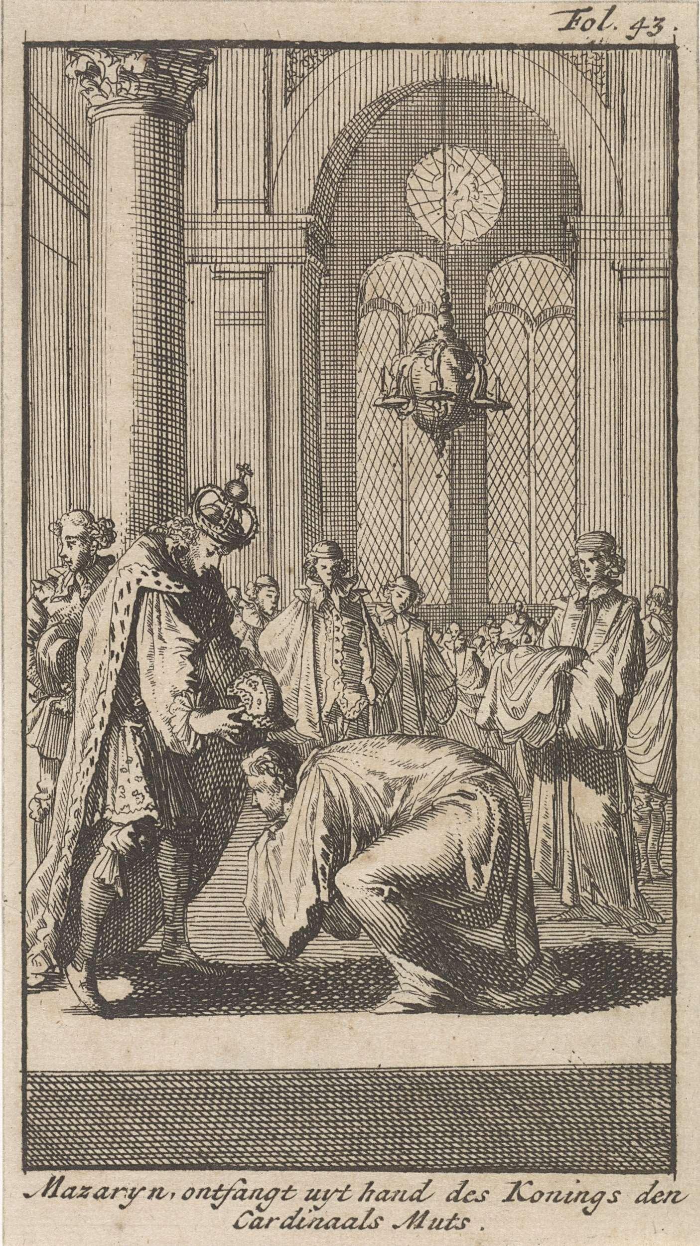Mazarin ontvangt de kardinaalsmuts van Lodewijk XIII, 1640
