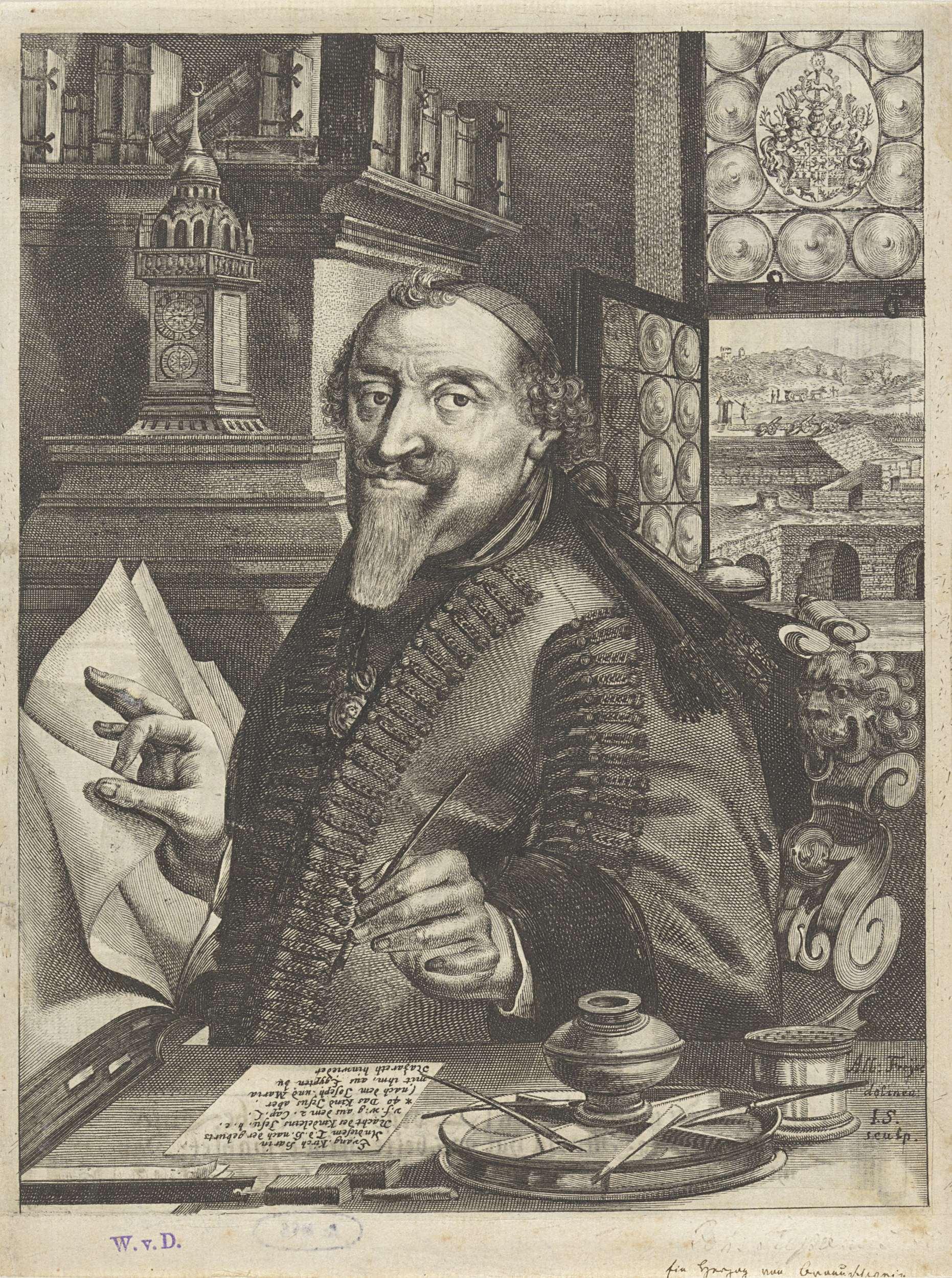 Portret van August von Braunschweig-Lüneburg, hertog van Braunschweig-Wolfenbüttel, in zijn studeerkamer