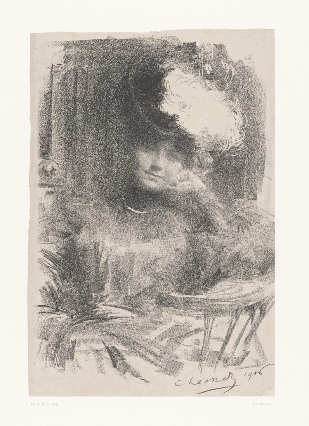 Portret van een dame met hoed
