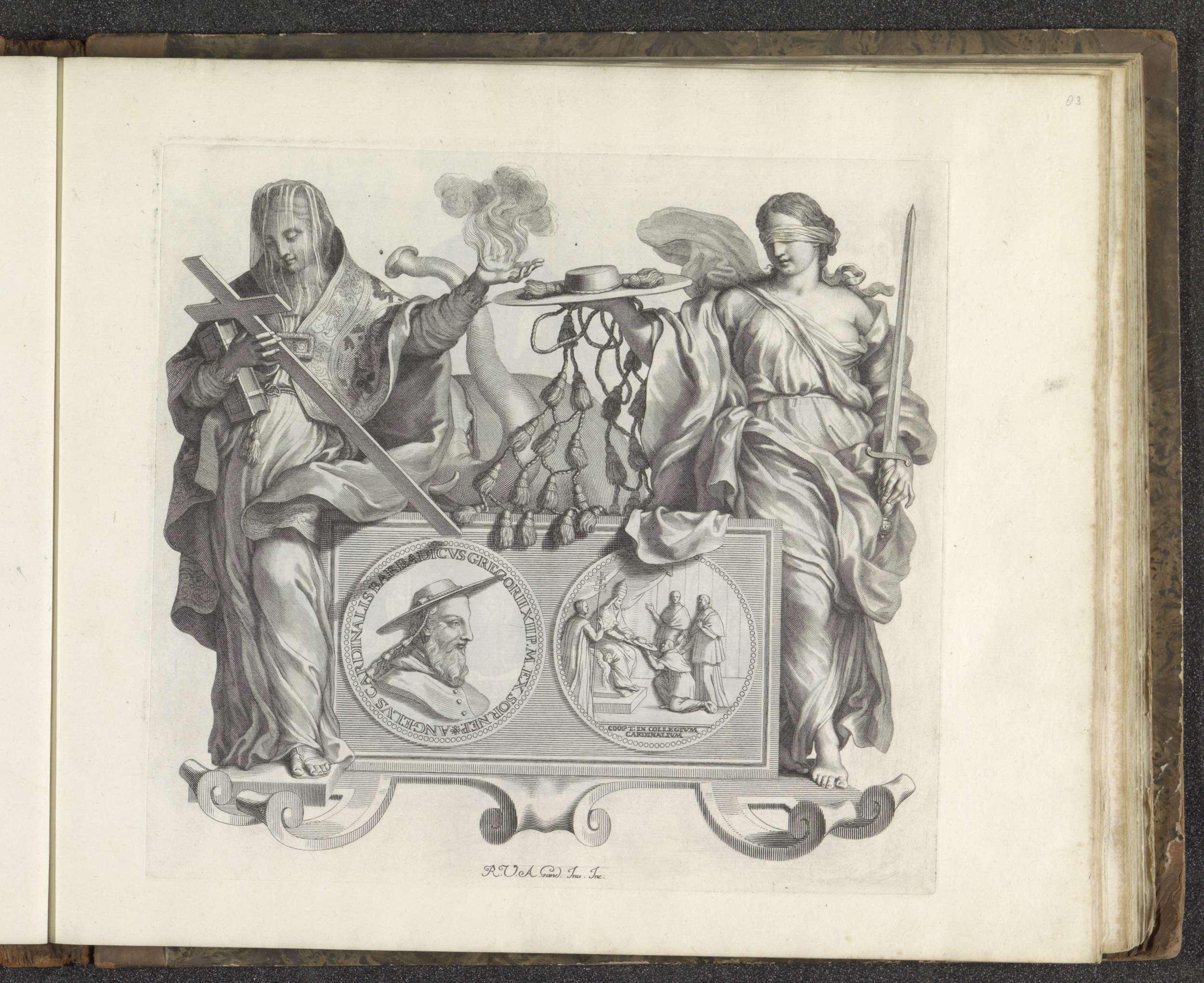 Portret van Angelo Barbarigo en de personificaties van Religie en Onpartijdigheid