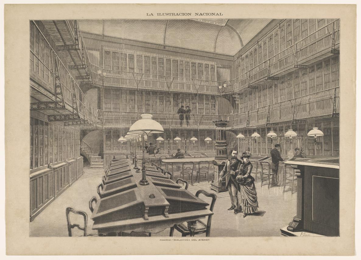 Interieur van de bibliotheek van de Ateneo de Madrid