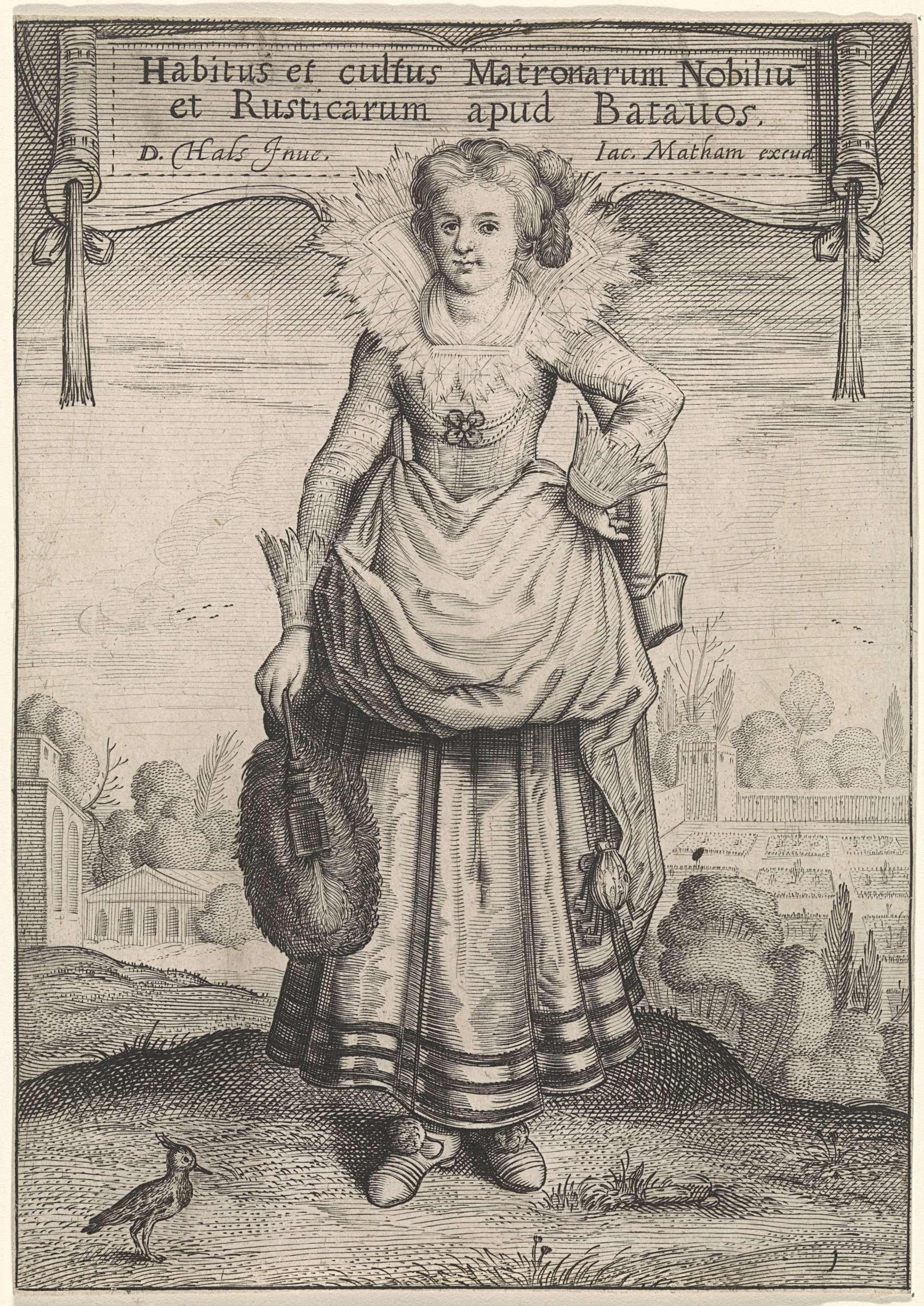 Elegante dame met veren waaier