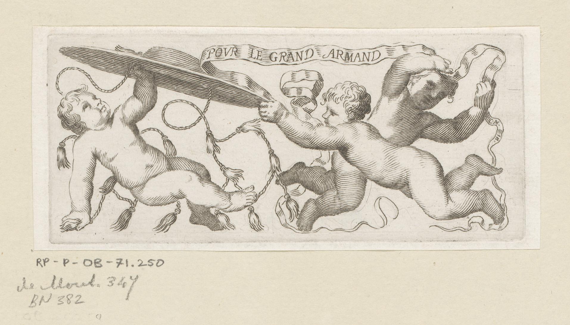 Drie putti met kardinaalshoed en band