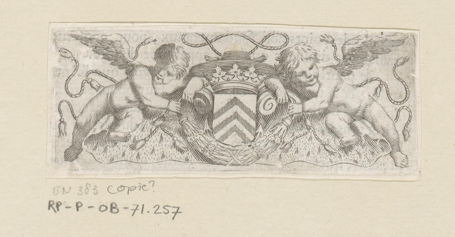 Twee putti bij het wapen, de kardinaalshoed en mantel van kardinaal Richelieu