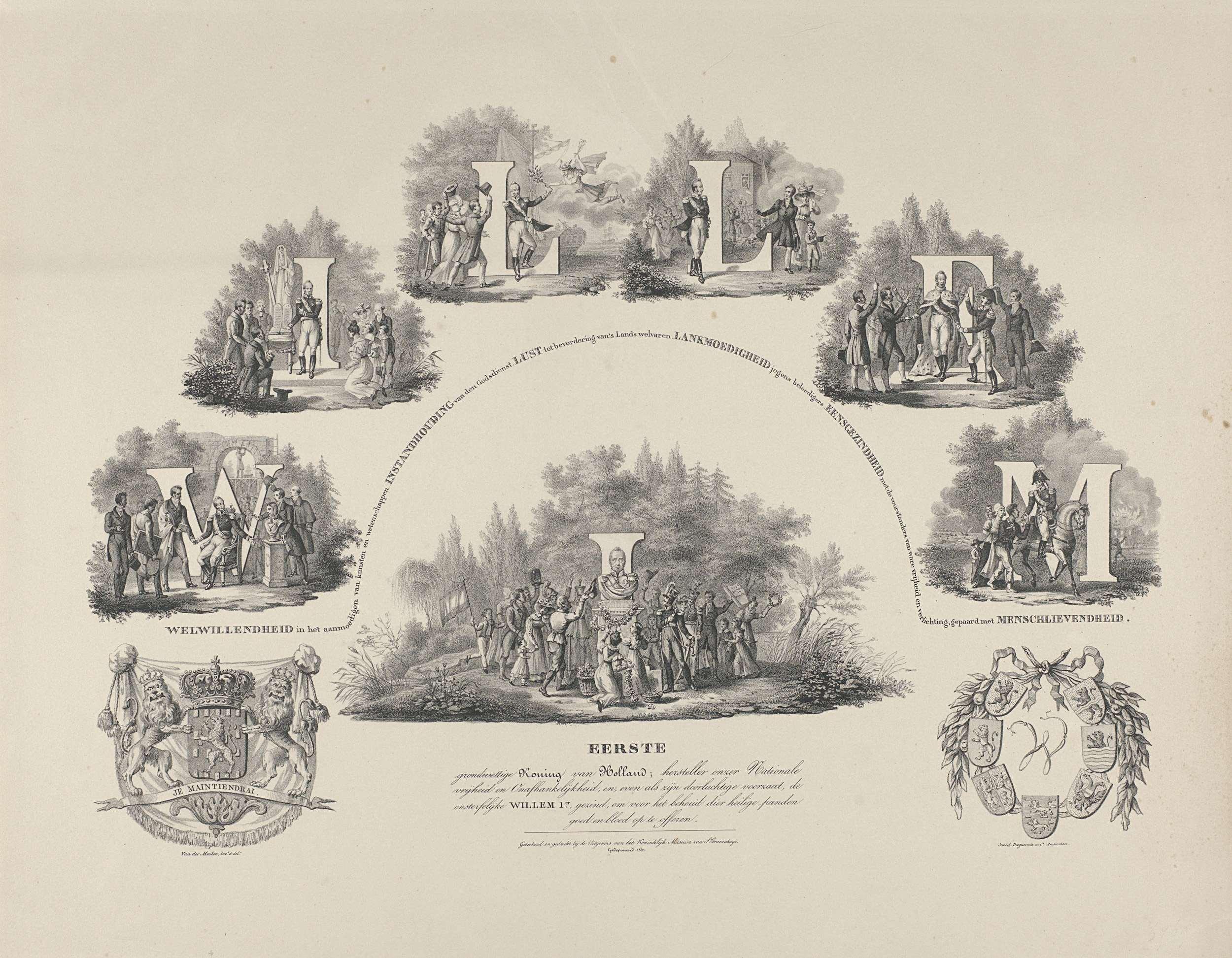 Allegorie op de deugden van koning Willem I, 1831