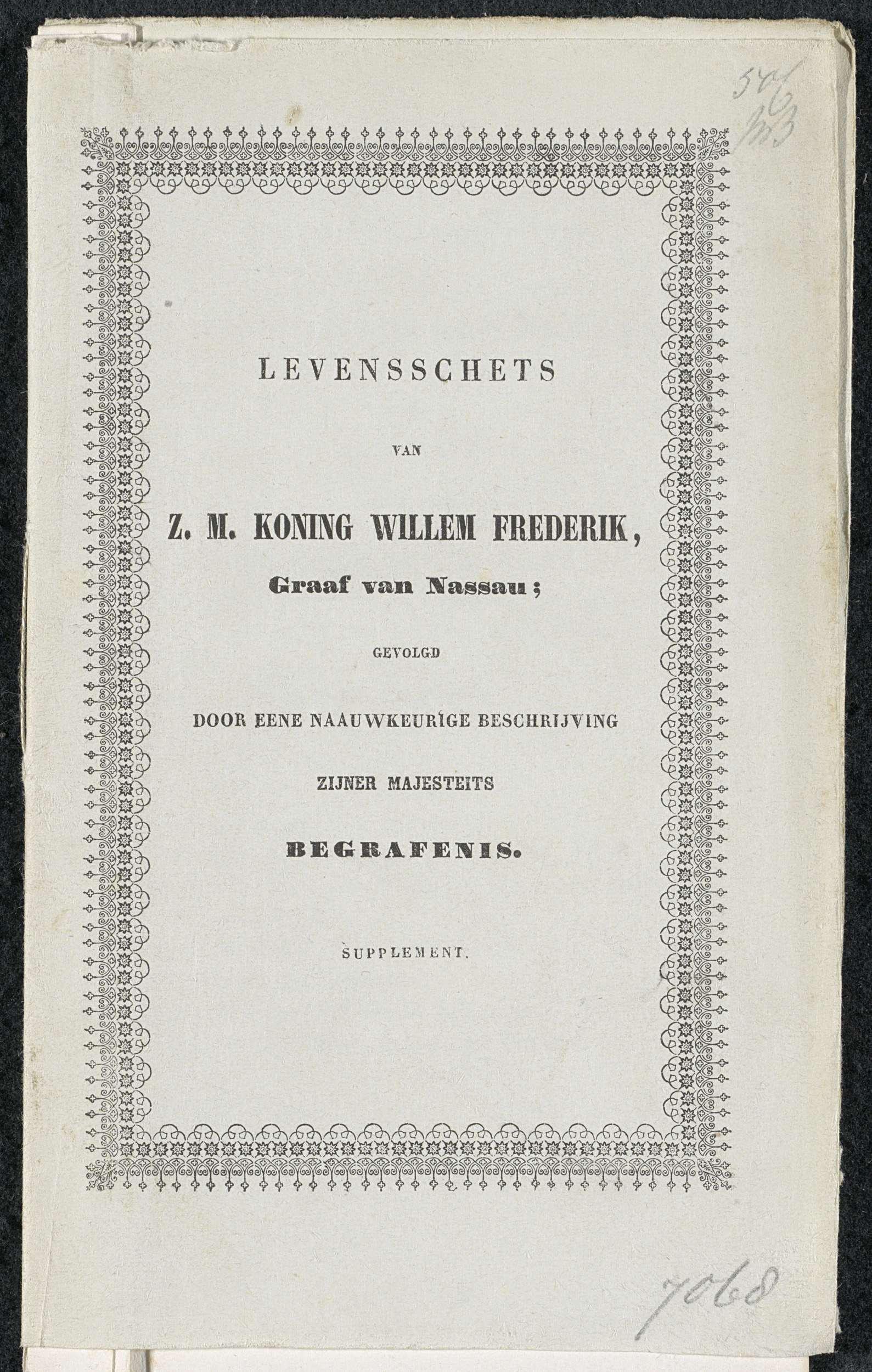 Boekje met twee platen van het overlijden van koning Willem I in Berlijn, 1843