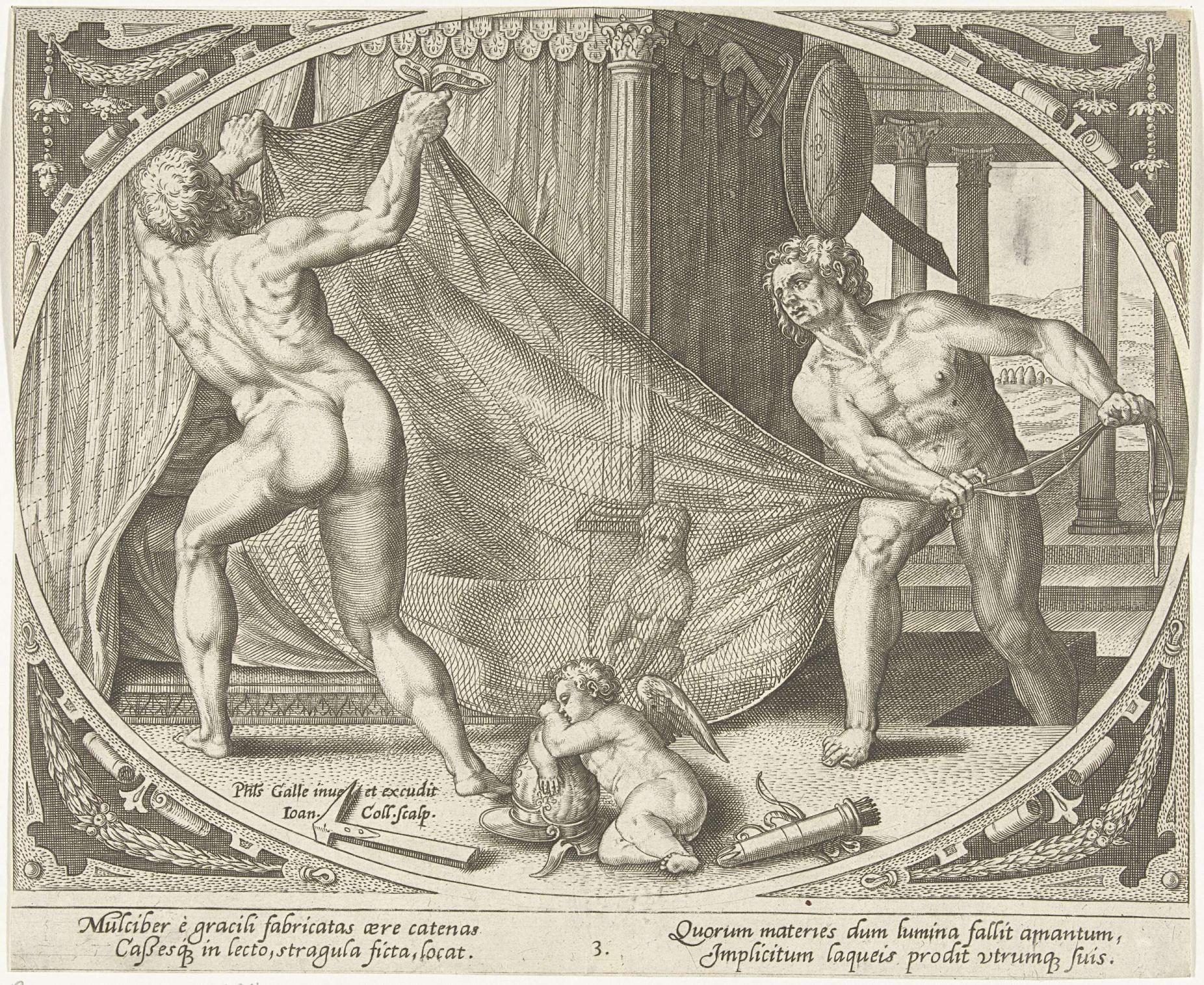 Vulcanus hangt een ijzeren net boven het bed