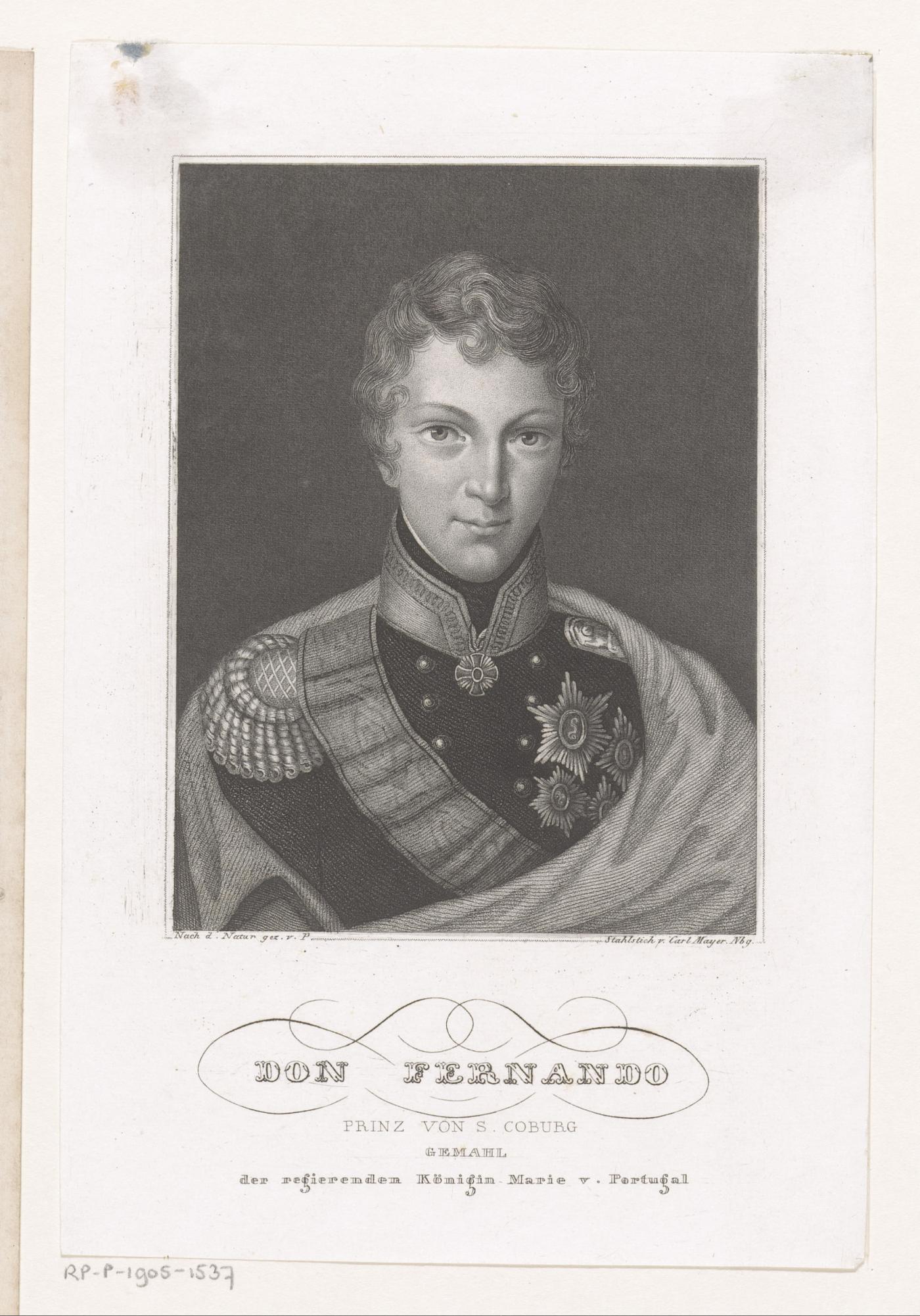Portret van Ferdinand II von Sachsen-Coburg-Gotha, gemaal van koningin Maria II van Portugal