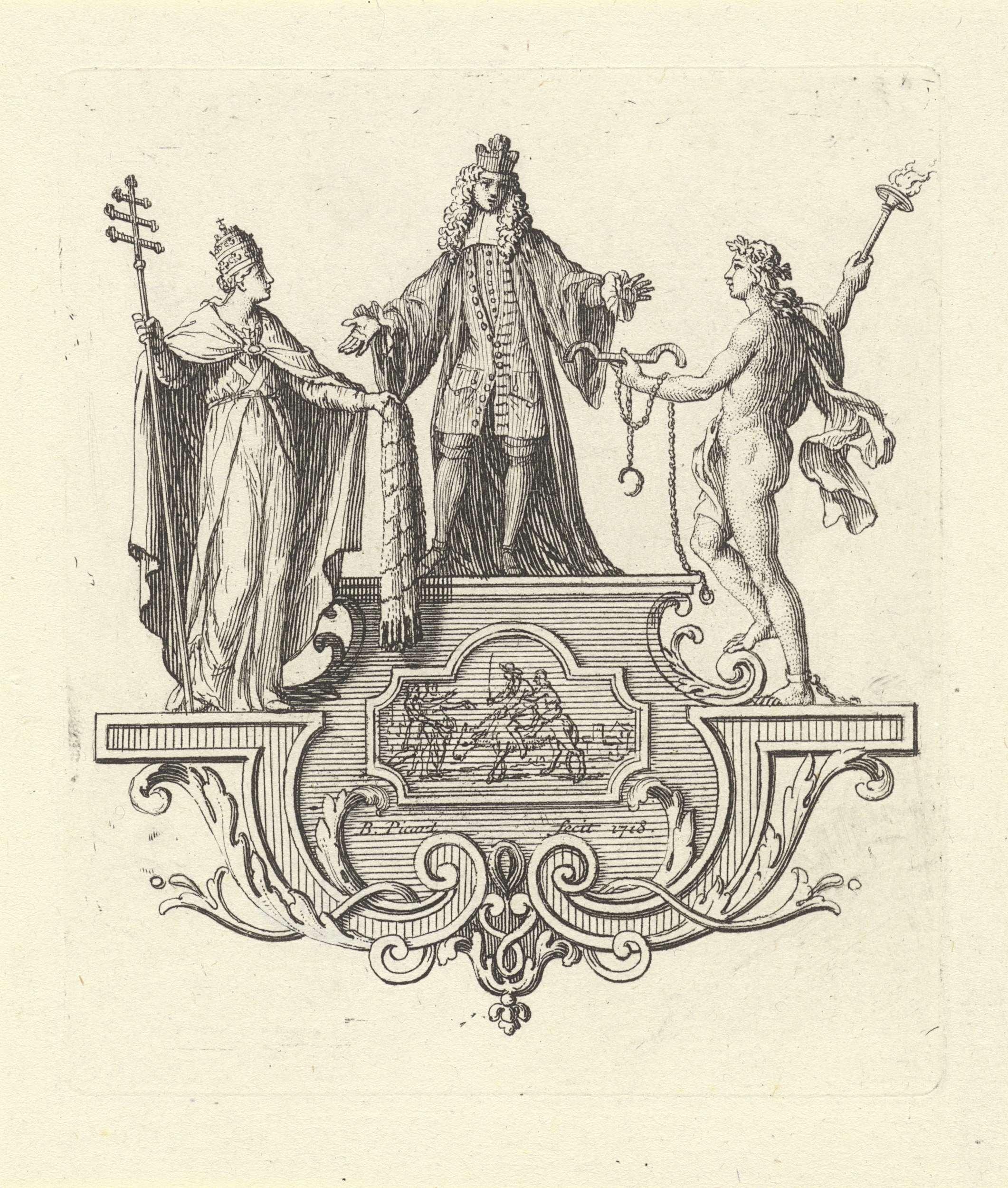 François de Maucroix geflankeerd door de Kerk en Hymen