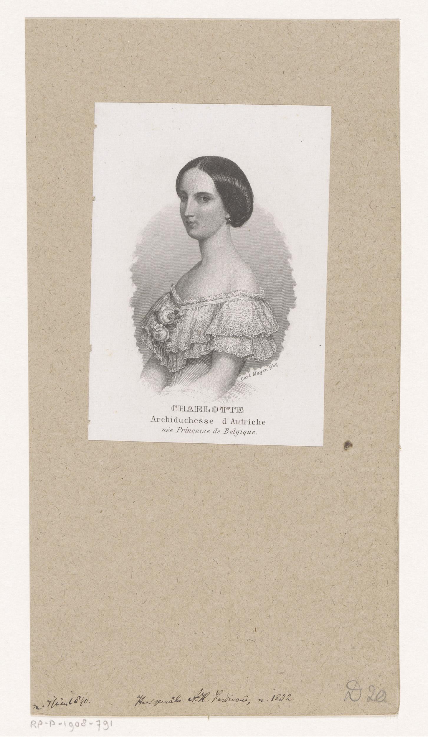 Portret van Charlotte van België, aartshertogin van Oostenrijk