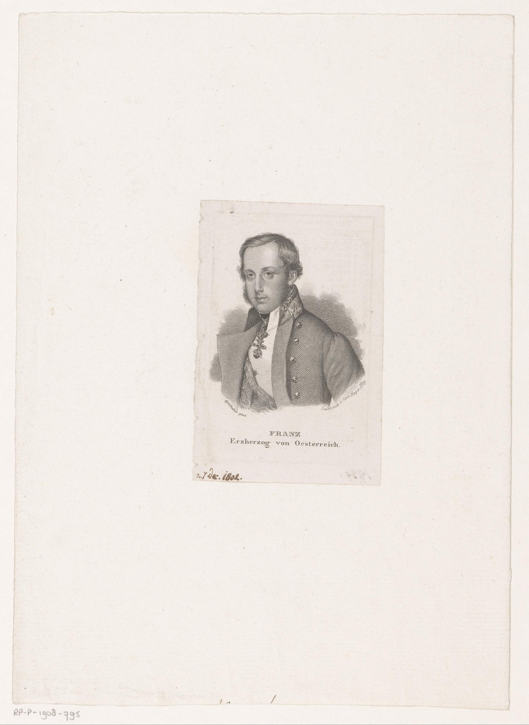Portret van Franz Karl, aartshertog van Oostenrijk