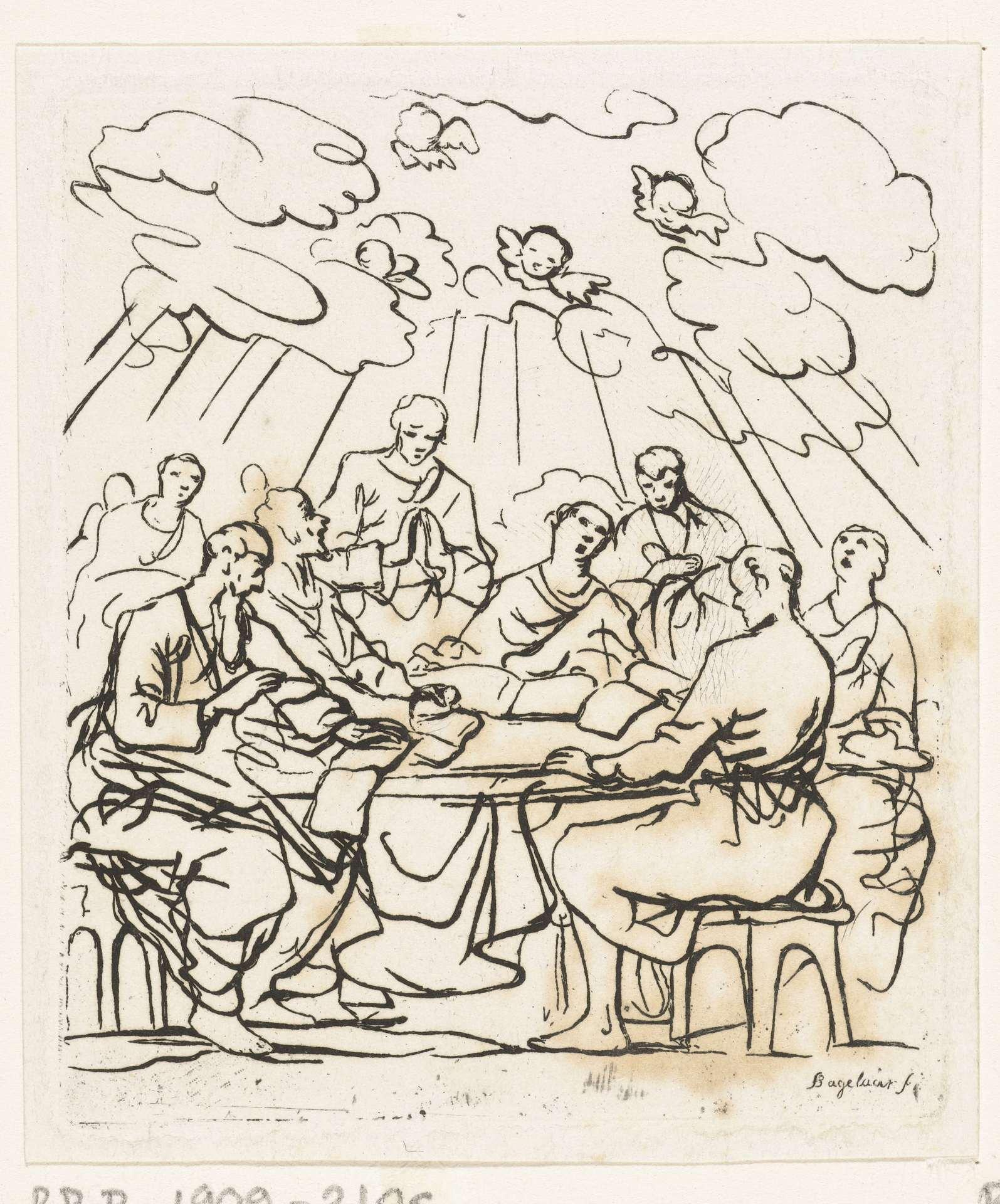 Een gezelschap van acht lofzingende personen rondom een tafel