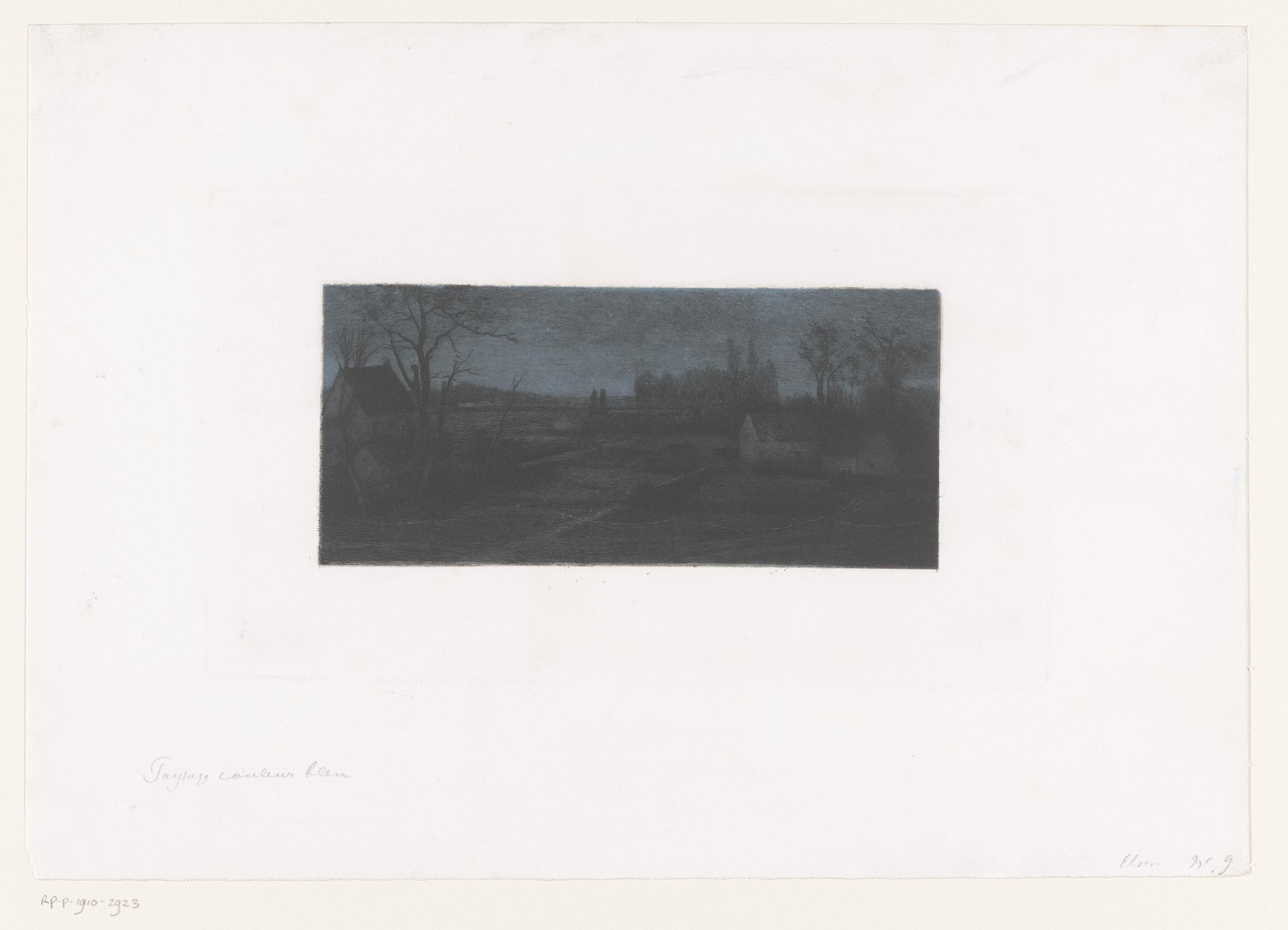 Landschap met boerderijen bij avond