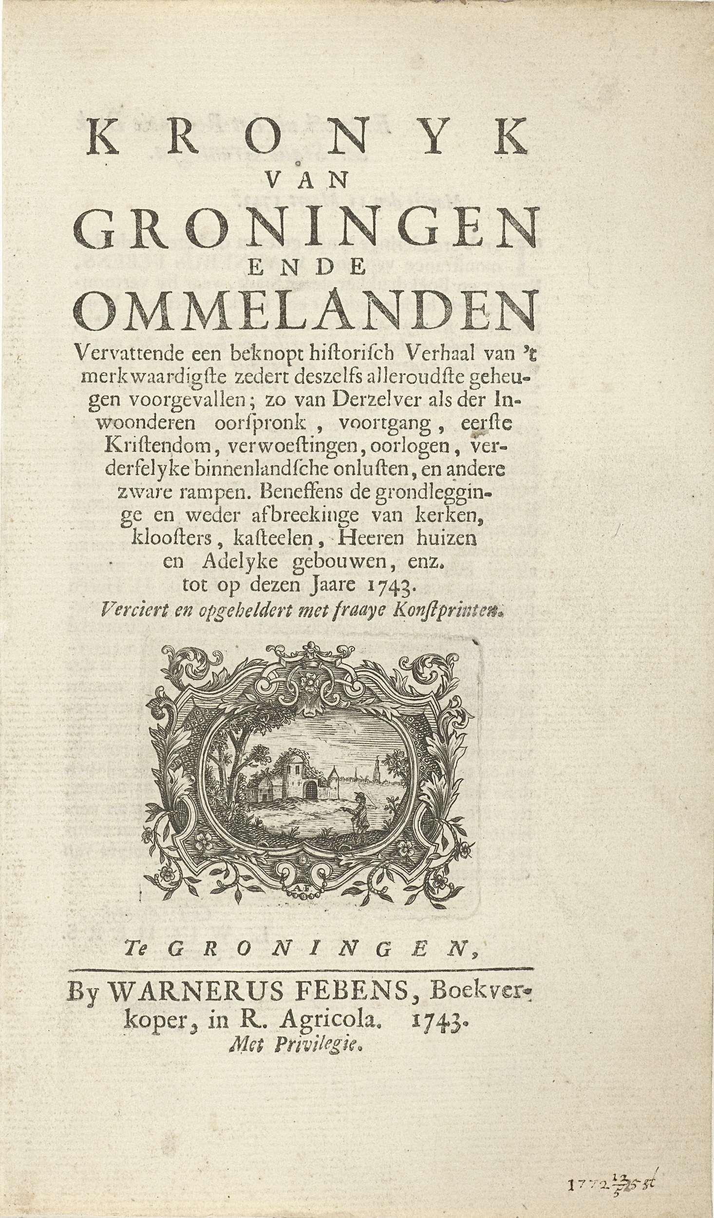 Titelpagina voor: Henricus Hofsnider, Kronyk van Groningen ende Ommelanden, 1743