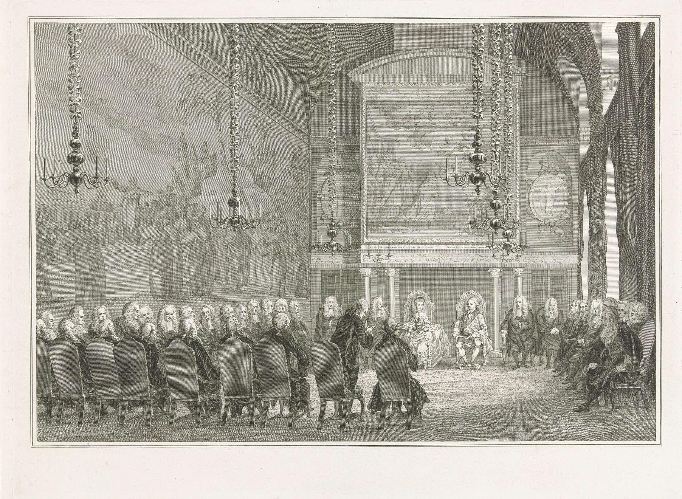 Willem V en Wilhelmina van Pruisen ontvangen door de raad, 1768