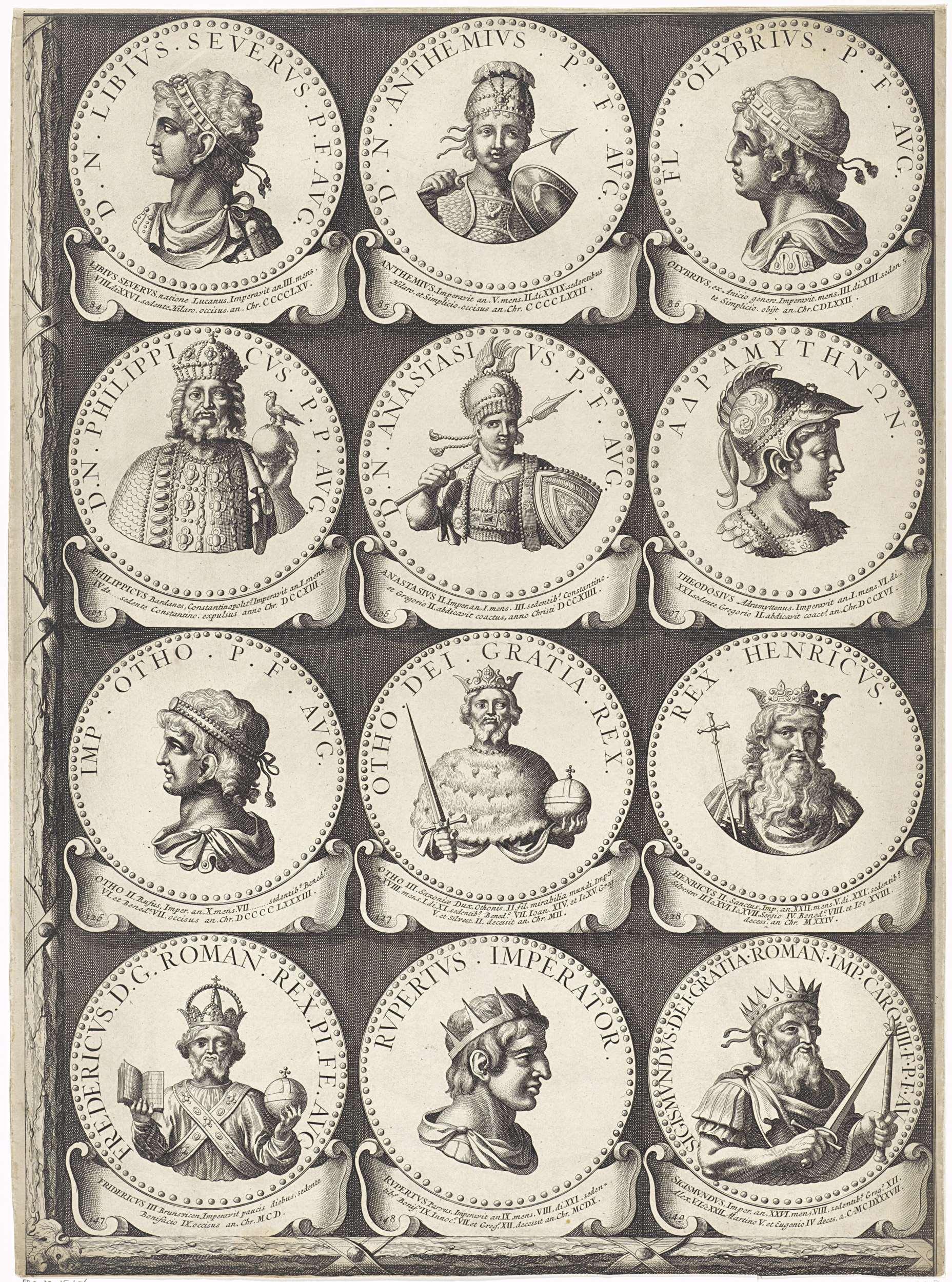 Keizers en koningen, medaillons 84-149, blad 8