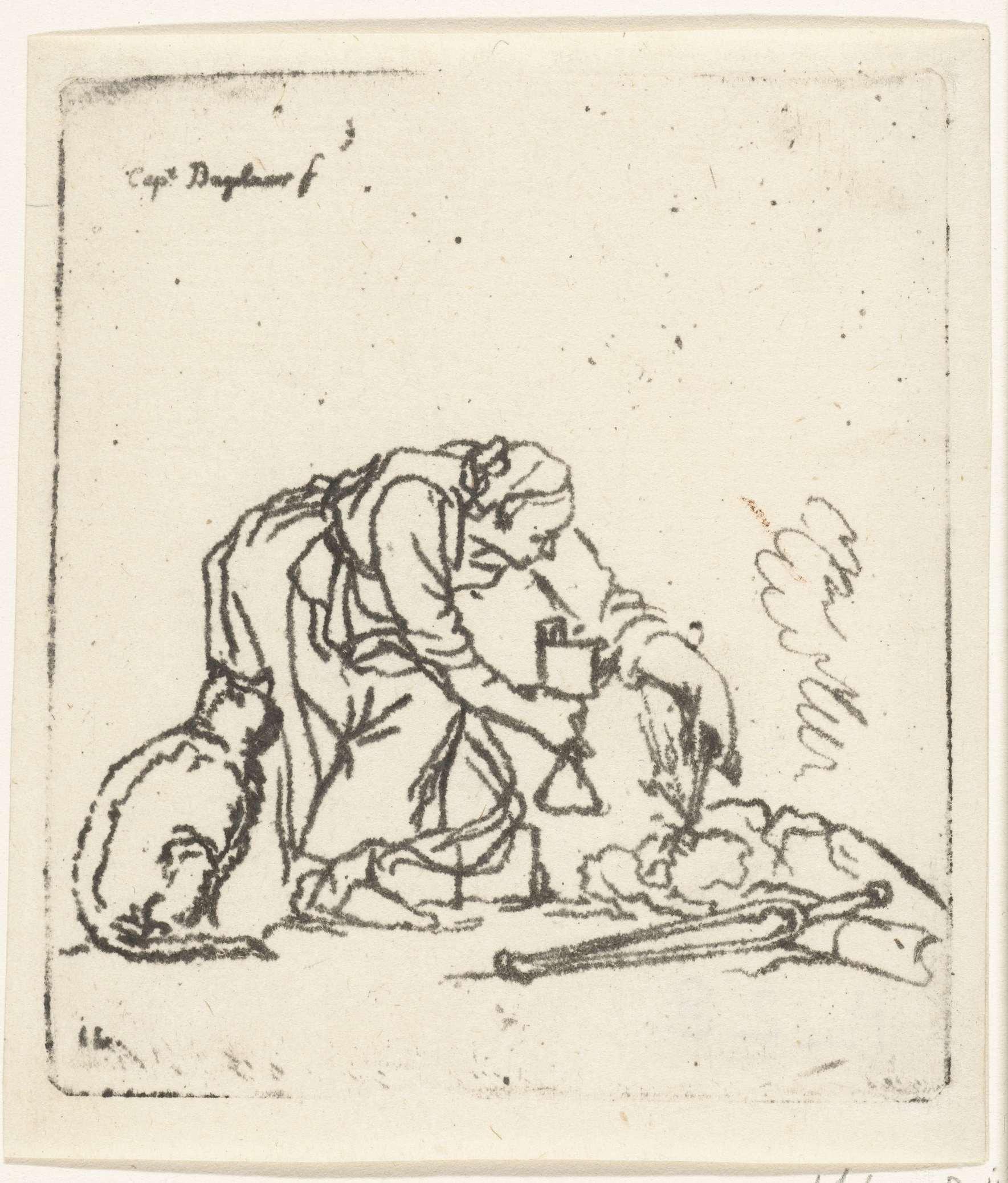 Vrouw met zwavelstok en lamp