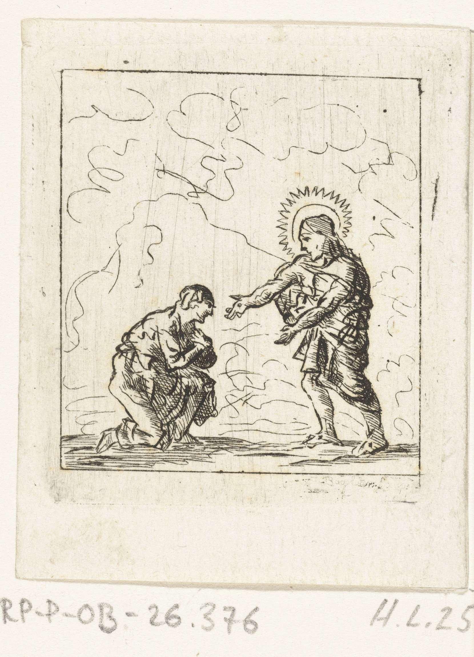 Christus toont zijn wonden aan een voor hem knielende man (de apostel Tomas?)
