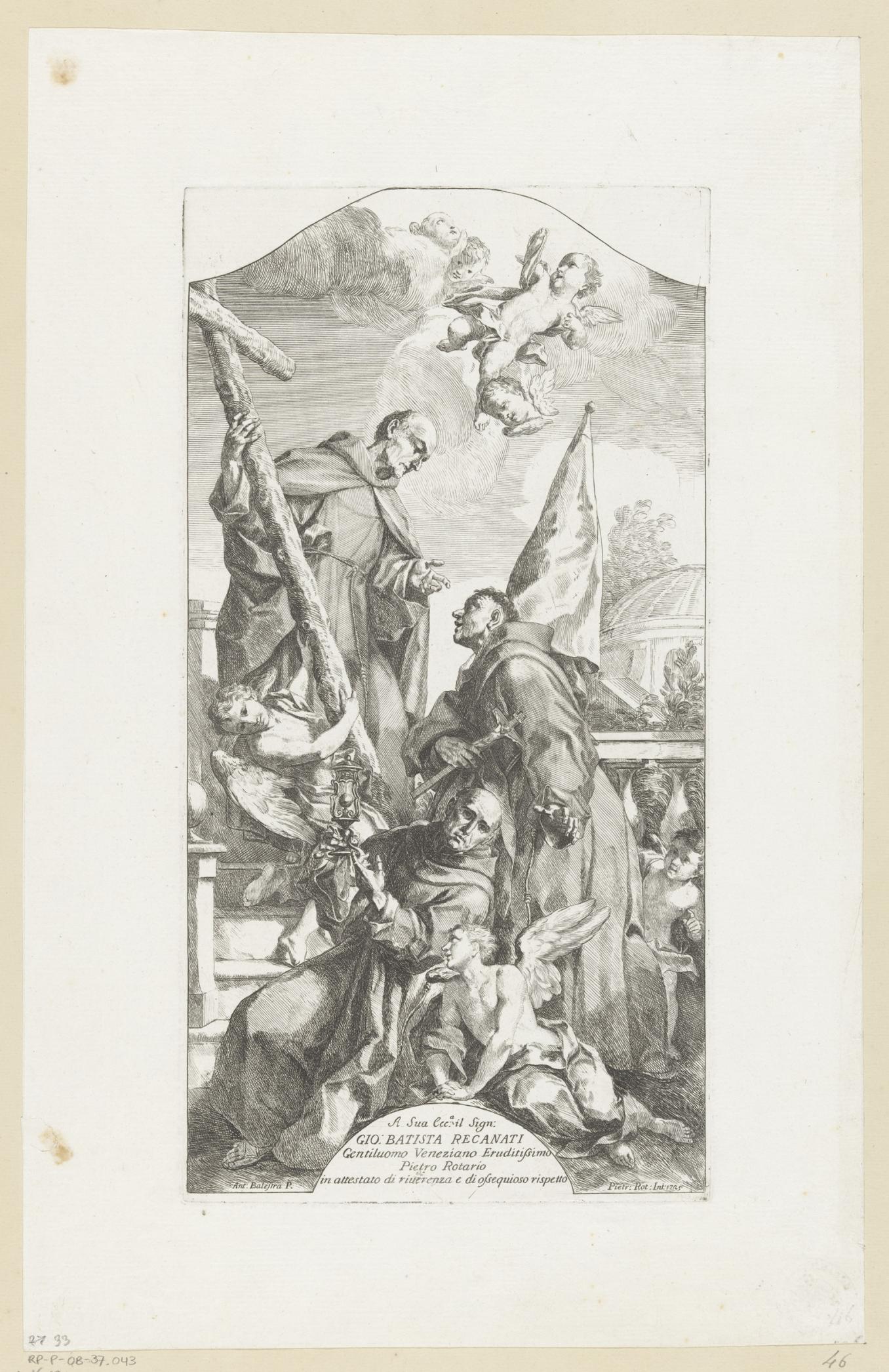 Drie heiligen met engelen