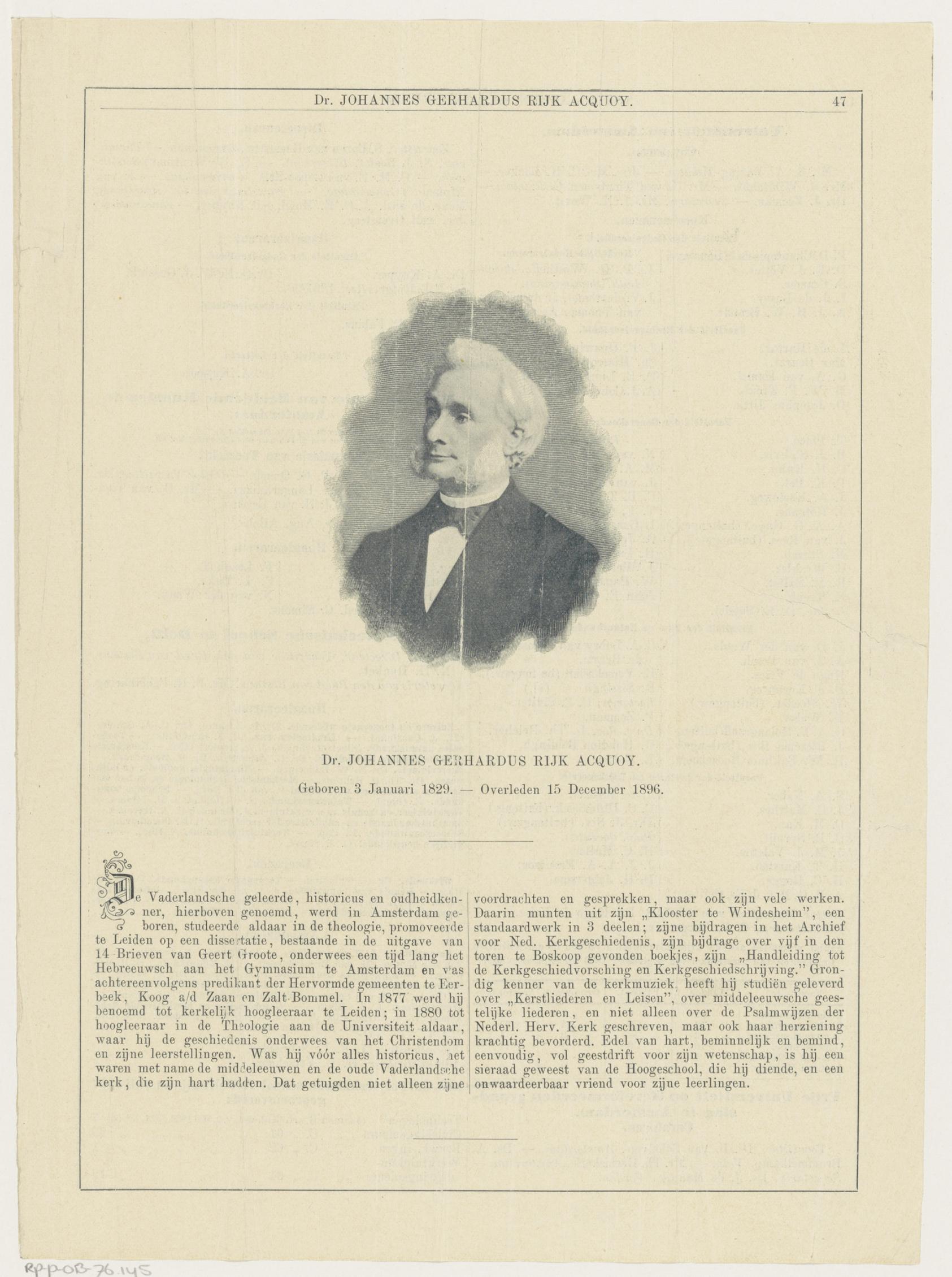 Portret van Johannes Gerhardus Rijk Acquoy