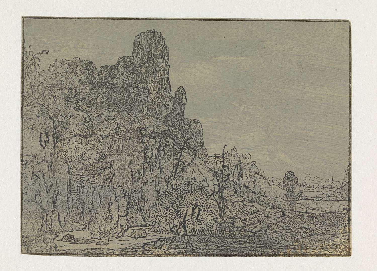 Landschap met een steile rots, kleine versie