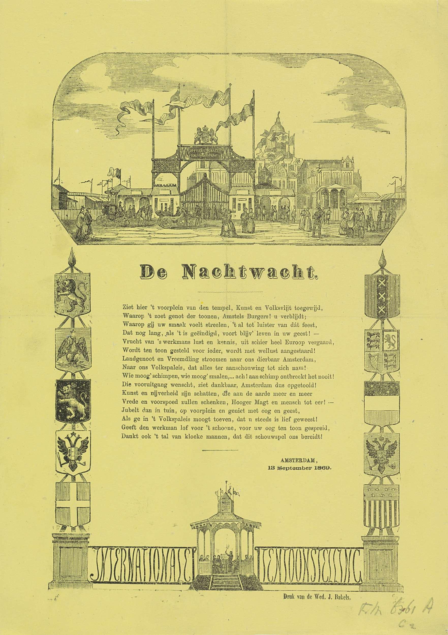 Kermisprent van de Amsterdamse nachtwacht voor het jaar 1869