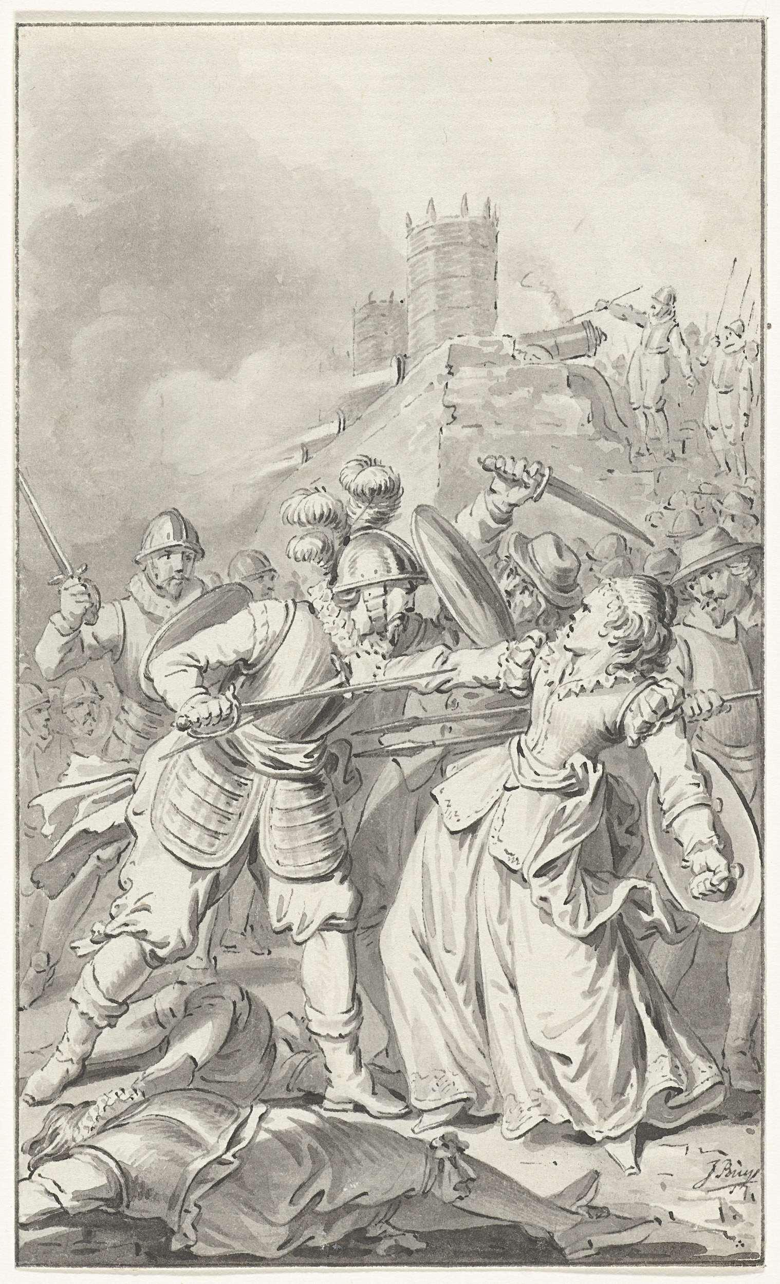 De prinses van Espinoy raakt gewond bij de verdediging van Doornik, 1581