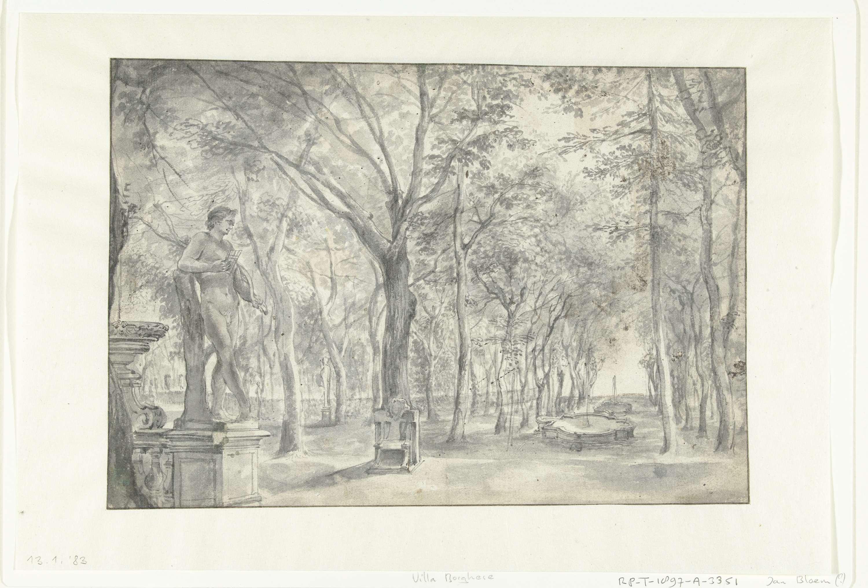 Gezicht op een Italiaanse tuin (Villa Borghese?)