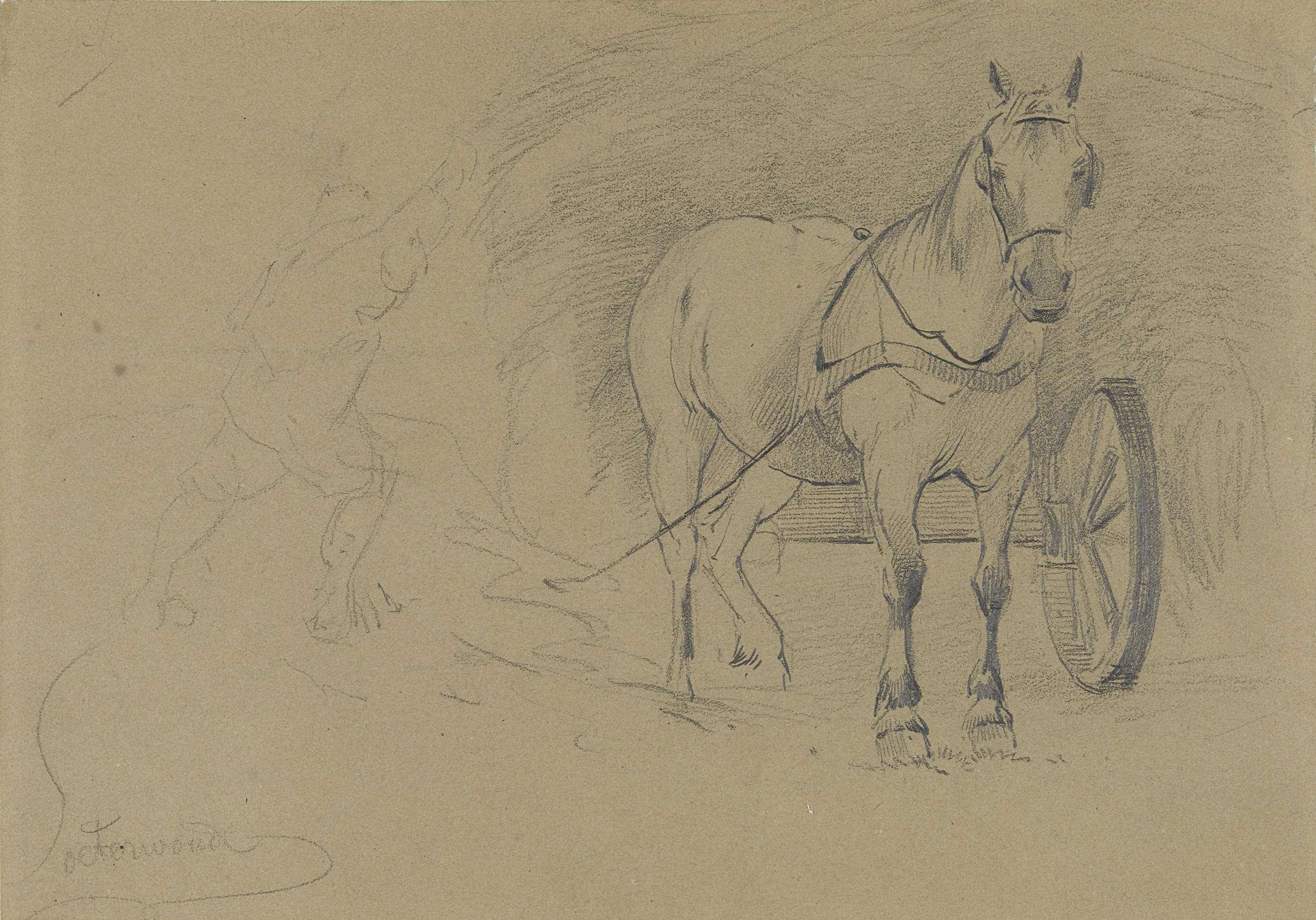 Paard voor een hooiwagen