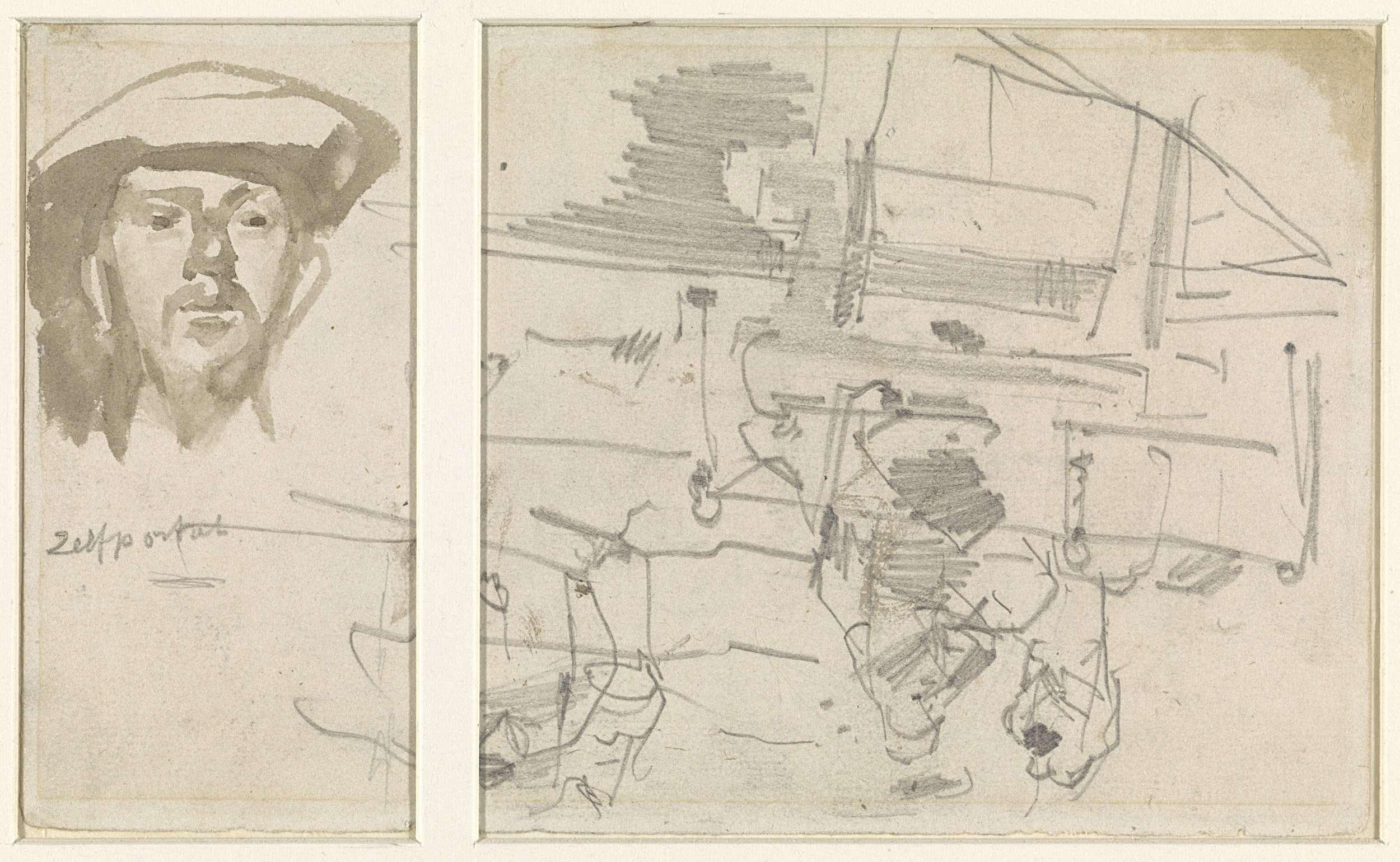 Zelfportret van George Hendrik Breitner met schets