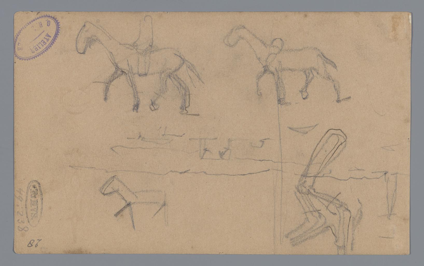 Paarden en een landschap met bebouwing