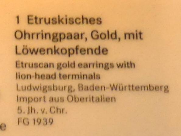 Etruskisches Ohrringpaar mit Löwenkopfende, Eisenzeit, 1200 - 1 v. Chr., 500 - 400 v. Chr., Bild 2/2