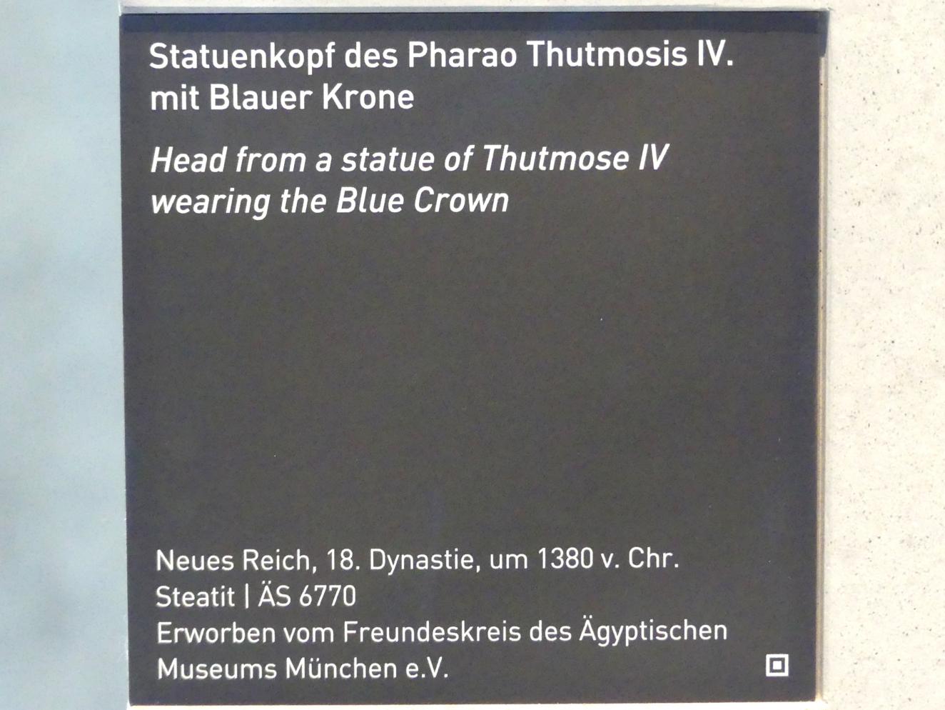 Statuenkopf des Pharao Thutmosis IV. mit Blauer Krone, 18. Dynastie, Undatiert, 1380 v. Chr., Bild 5/5