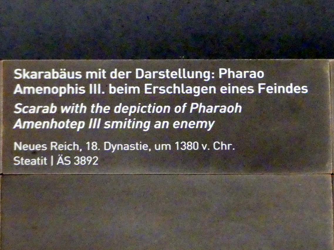 Skarabäus mit der Darstellung: Pharao Amenophis III. beim Erschlagen eines Feindes, 18. Dynastie, Undatiert, 1380 v. Chr., Bild 2/2