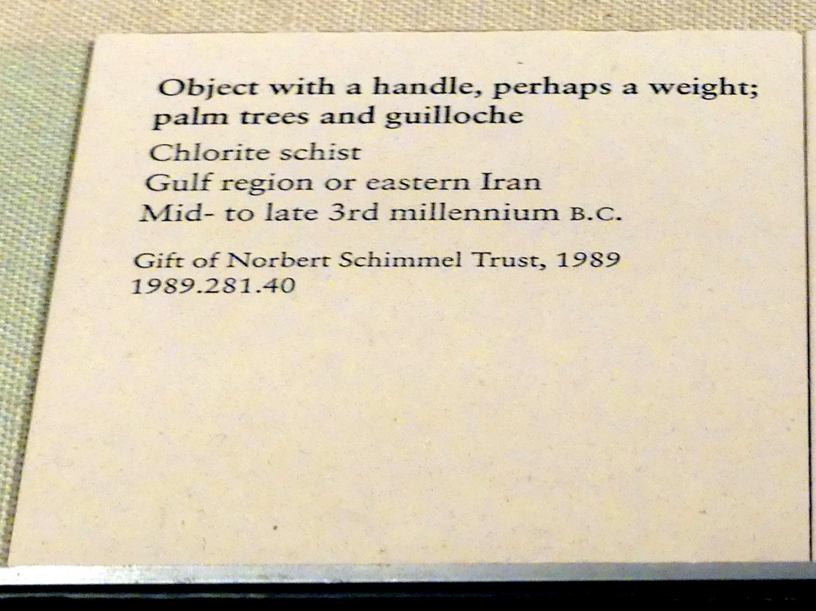 Objekt mit einem Griff, vielleicht ein Gewicht; Palmen und Guilloche, Frühe Bronzezeit, 3365 - 1200 v. Chr., 2500 - 2200 v. Chr., Bild 2/2