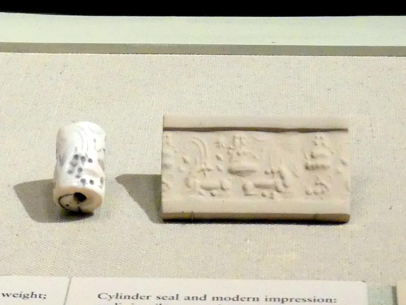 Rollsiegel mit modernem Abdruck: liegende Steinböcke und sitzende Frauen, Frühe Bronzezeit, 3365 - 1200 v. Chr., 2500 v. Chr.