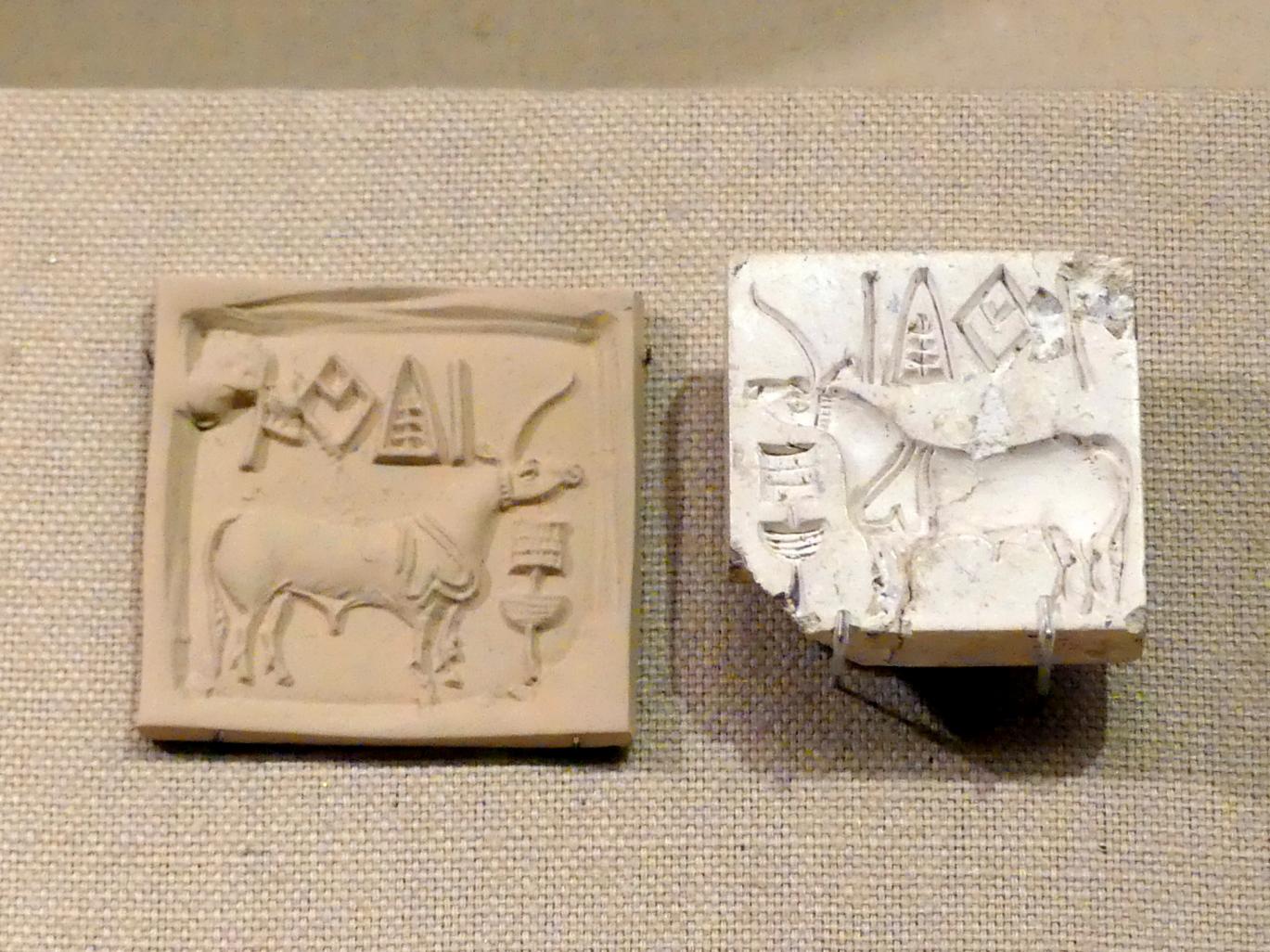Stempelsiegel und moderner Abdruck: Einhorn- und Weihrauchbrenner (?), Harappan 3, 2600 - 1900 v. Chr., 2600 - 1900 v. Chr., Bild 1/2