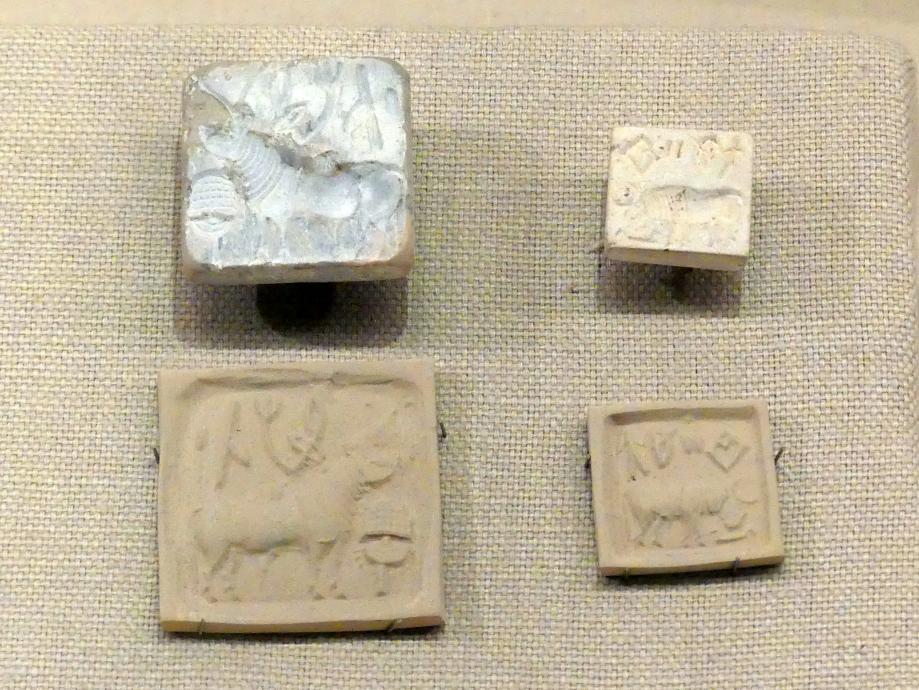 Stempelsiegel und moderner Abdruck: Shorthorn-Rind, 'Einhorn', Harappan 3, 2600 - 1900 v. Chr., 2600 - 1900 v. Chr.