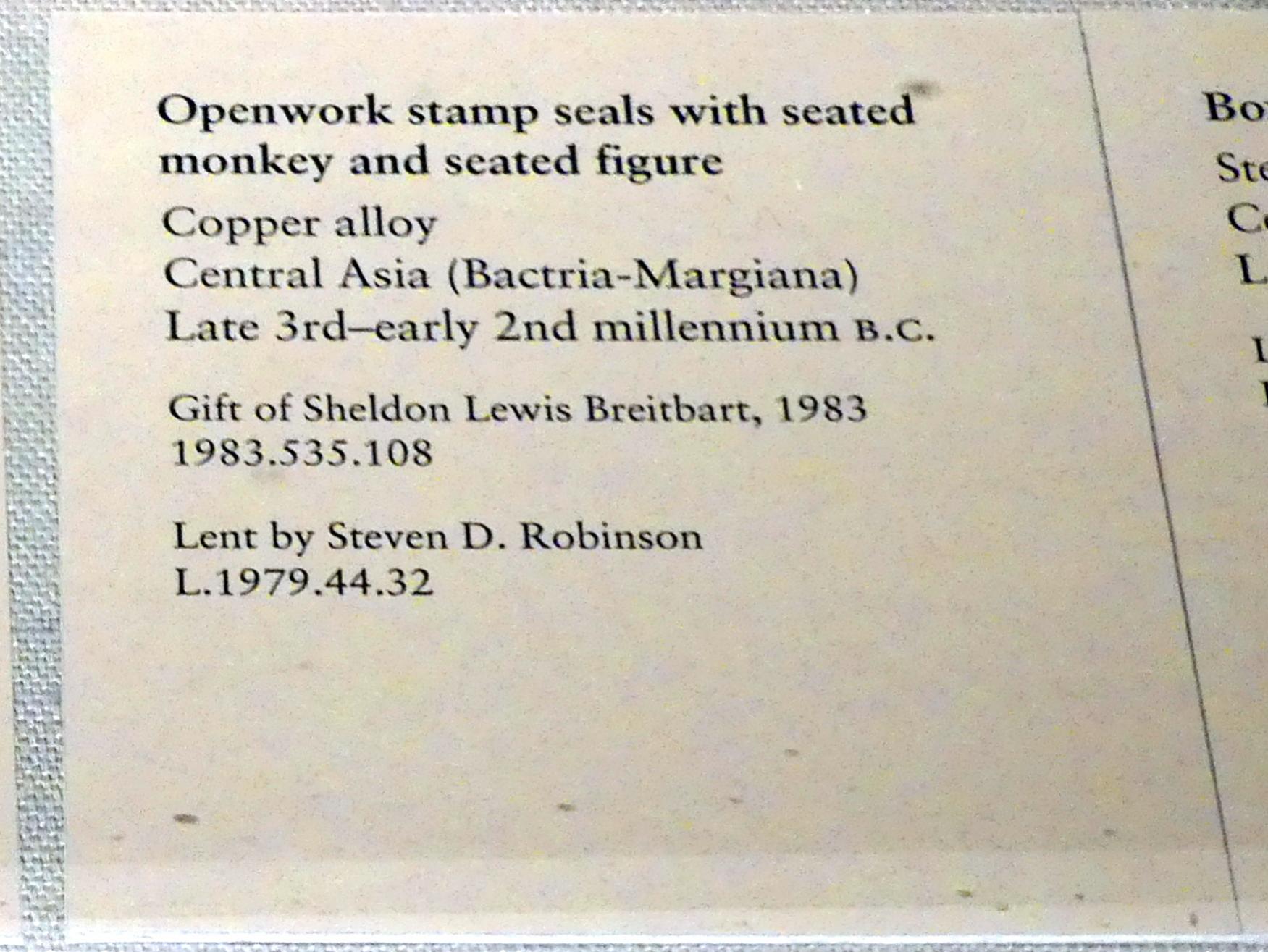 Durchbrochener Stempel mit sitzendem Affe, 2200 - 1800 v. Chr., Bild 2/2