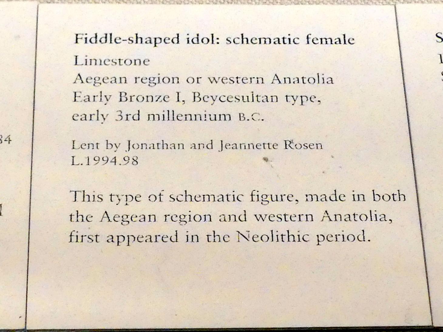 Geigenförmiges Idol: schematische weibliche Figur, Frühe Bronzezeit I, 3000 - 2700 v. Chr., 3000 - 2700 v. Chr., Bild 2/2