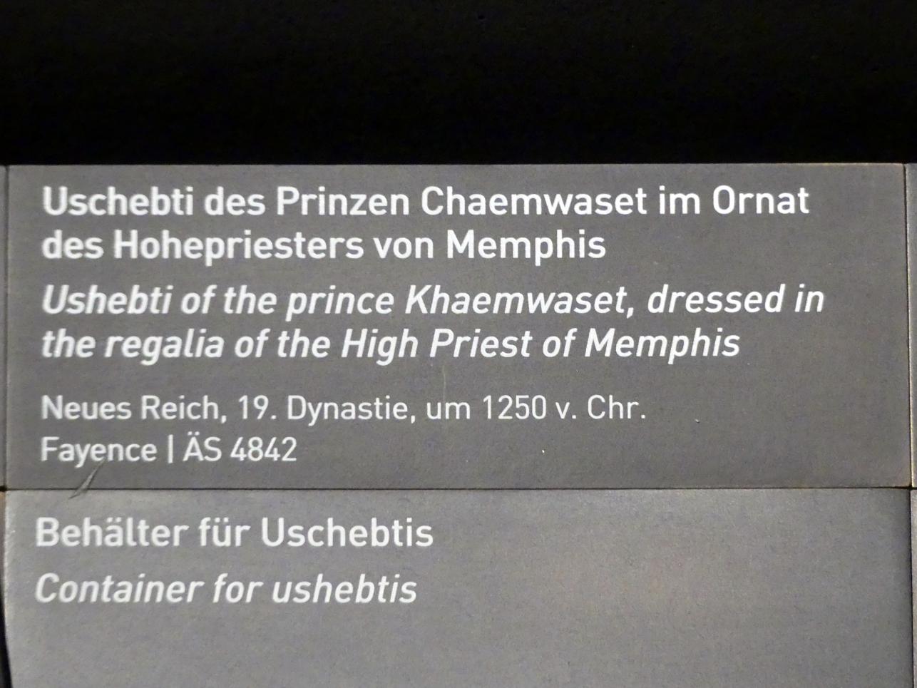 Uschebti des Prinzen Chaemwaset im Ornat des Hohepriesters von Memphis, 19. Dynastie, 953 - 887 v. Chr., 1250 v. Chr., Bild 2/2