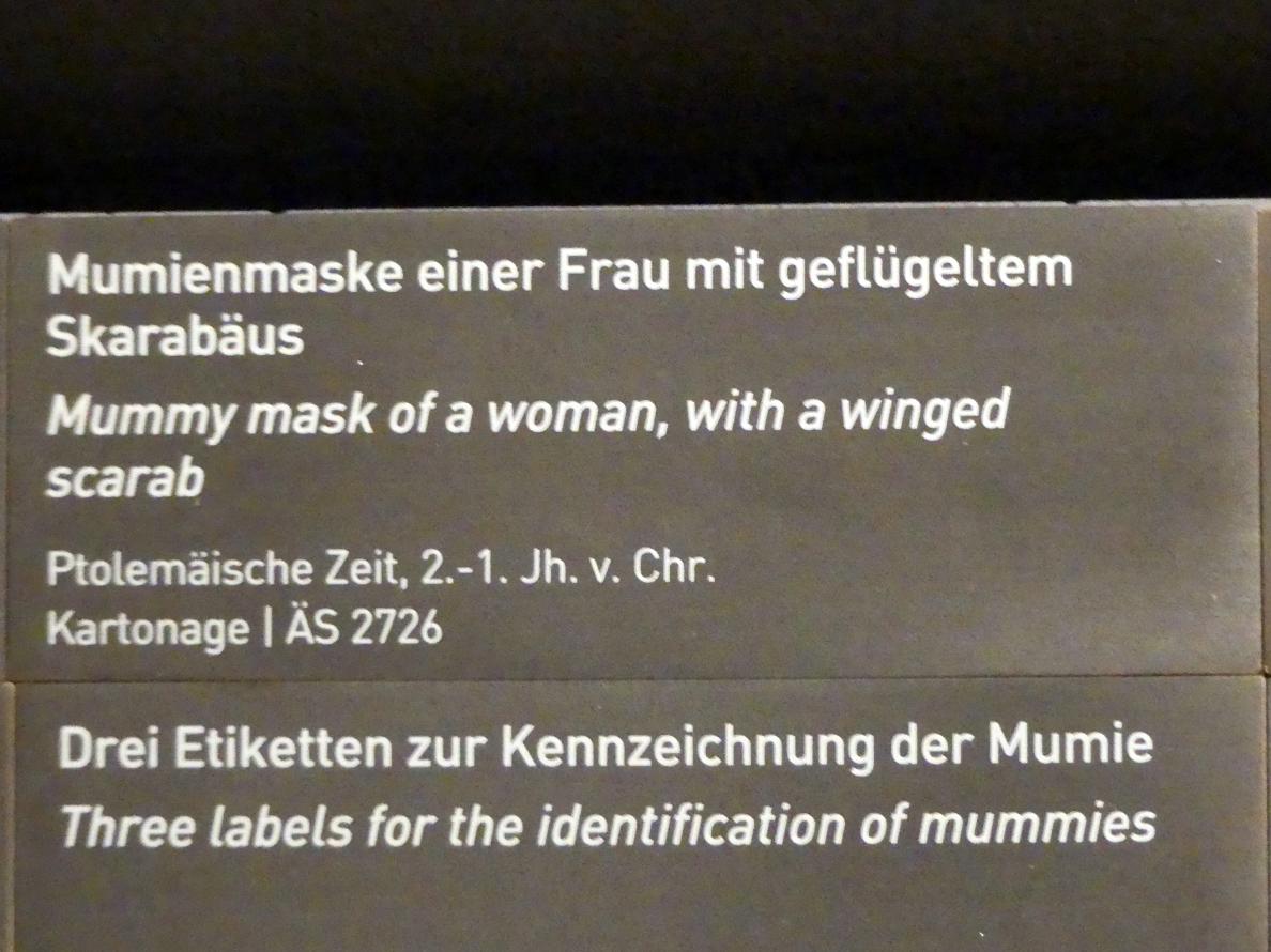 Mumienmaske einer Frau mit geflügeltem Skarabäus, Ptolemäische Zeit, 400 v. Chr. - 1 n. Chr., 200 - 1 v. Chr., Bild 2/2