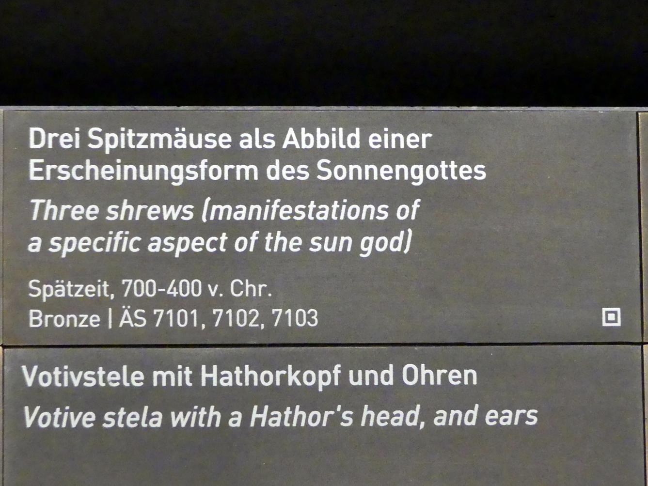 Drei Spitzmäuse als Abbild einer Erscheinungsform des Sonnengottes, Spätzeit, 360 - 342 v. Chr., 700 - 400 v. Chr., Bild 3/3