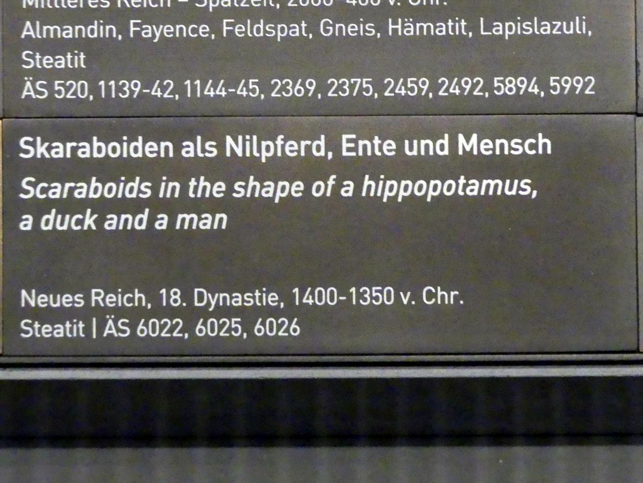 Skaraboiden als Nilpferd, Ente, Mensch, 18. Dynastie, Undatiert, 1400 - 1350 v. Chr., Bild 2/2